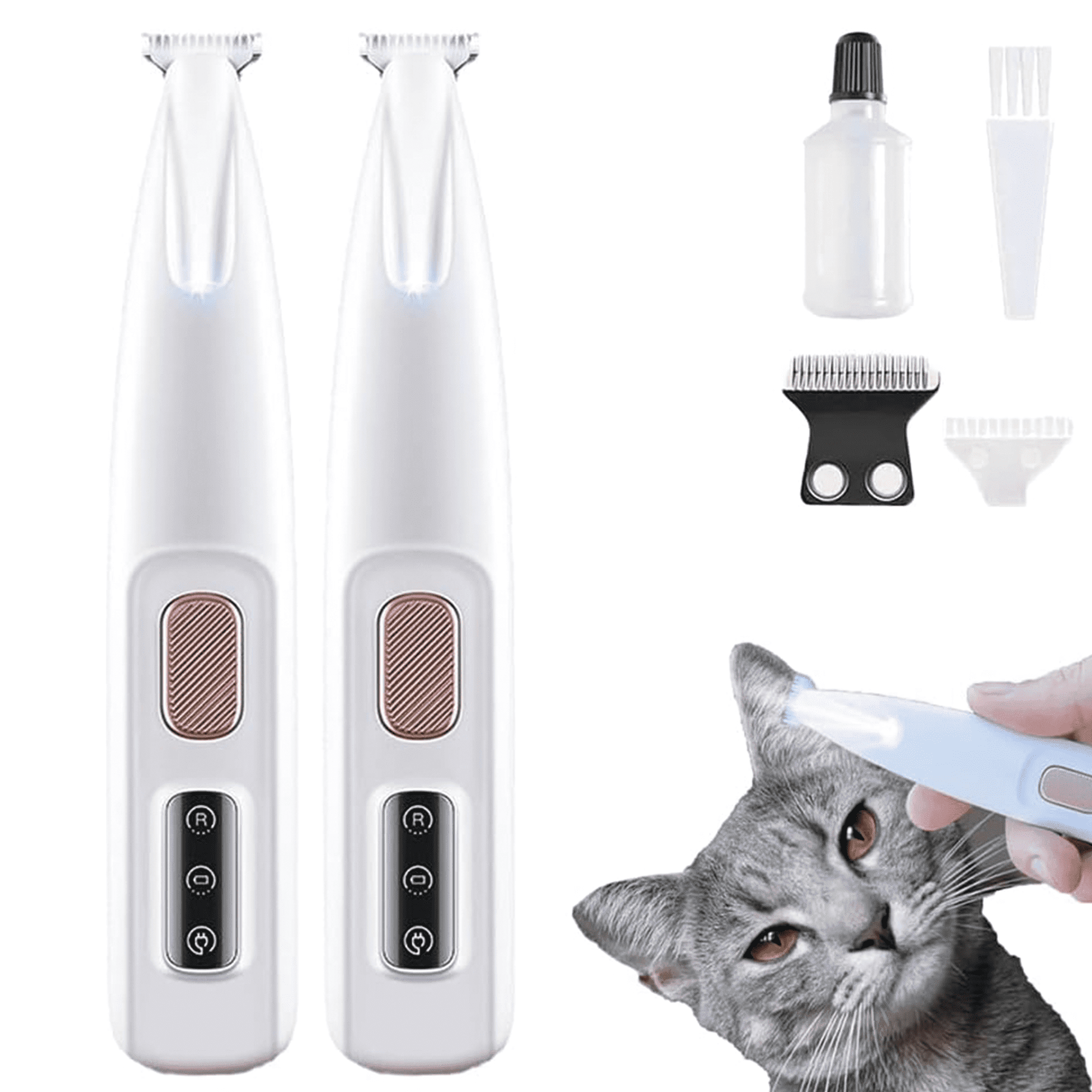 Belvedere Cat Grooming Trimmer - Rechargeable Low Noise Clipper with LED Light, Waterproof & Precision for Sensitive Areas 2set - Image 1
