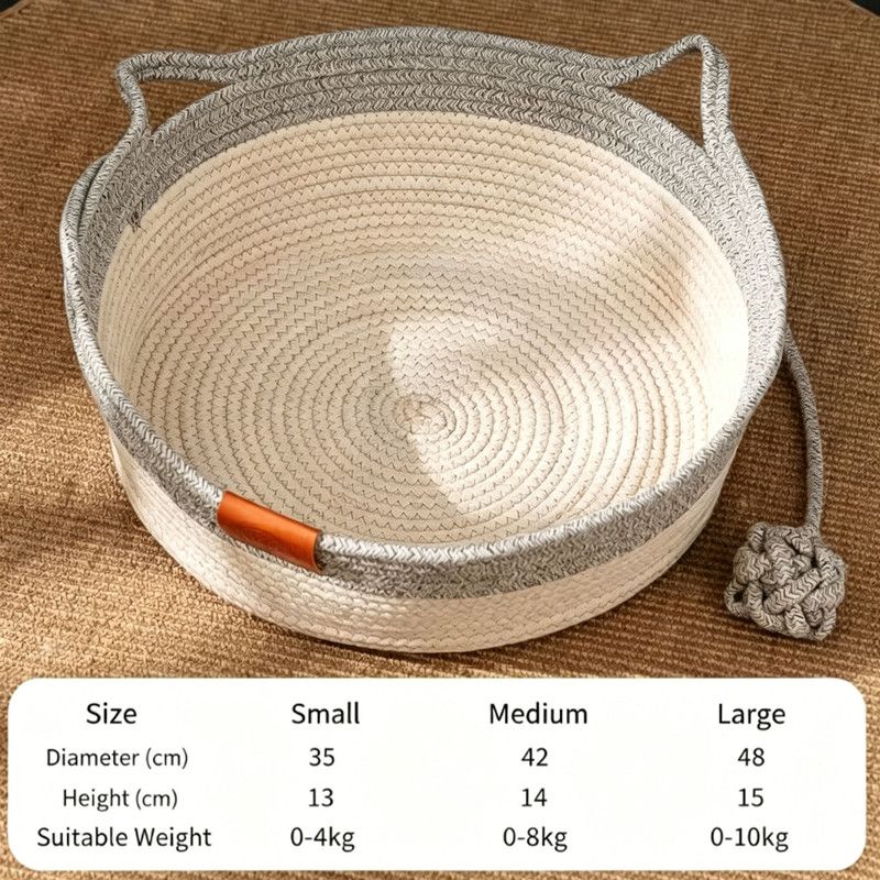 Stimulicat Cat Bed Rope Cotton, Stimuli cat Basket Bed, Cotton Rope Woven Round Cat Beds Basket with Built-in Teasing Ball, Handwoven Foldable Scratchable for Small & Large pet Gray - Image 7