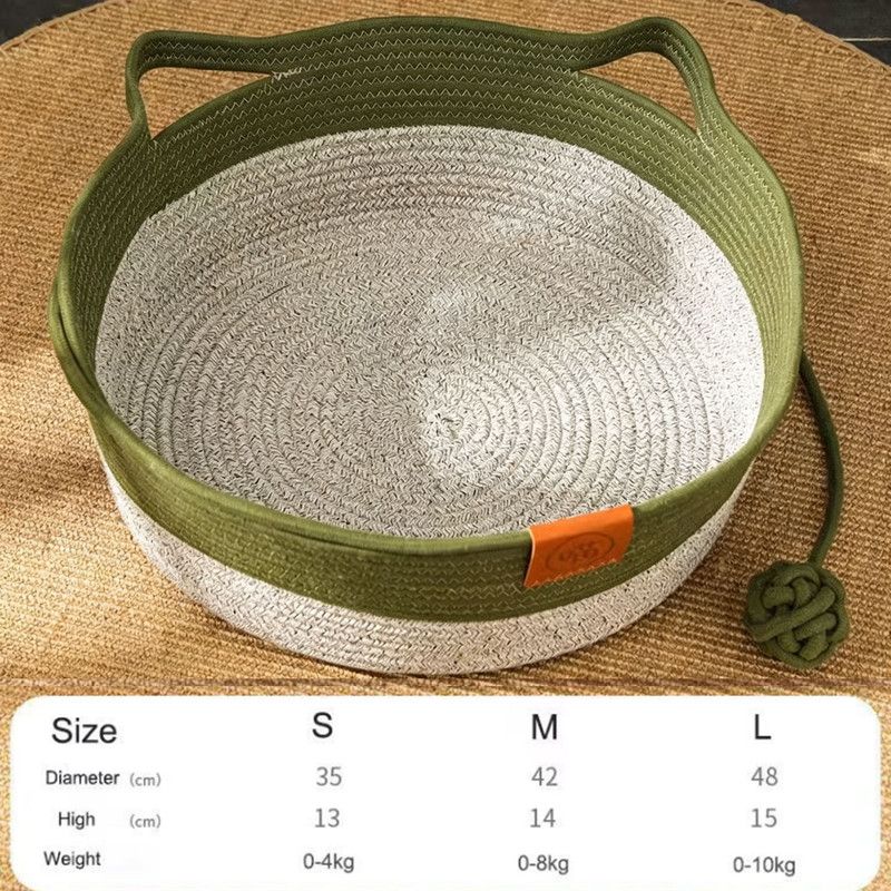 Stimulicat Cat Bed Rope Cotton, Stimuli cat Basket Bed, Cotton Rope Woven Round Cat Beds Basket with Built-in Teasing Ball, Handwoven Foldable Scratchable for Small & Large pet Green - Image 7