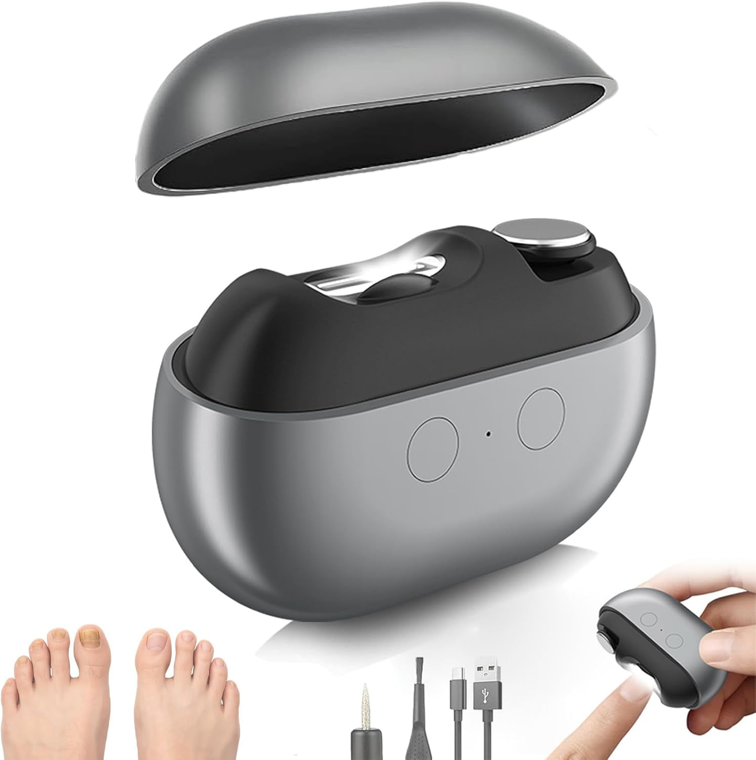 Smart Nail Clippers, Electric Toenail Clippers for Seniors and Babies, 2026 3-in-1 Electric Nail Clippers and Polisher (with LED Light, USB Port, and Nail Clipper Storage Case) (Black) Black - Image 1