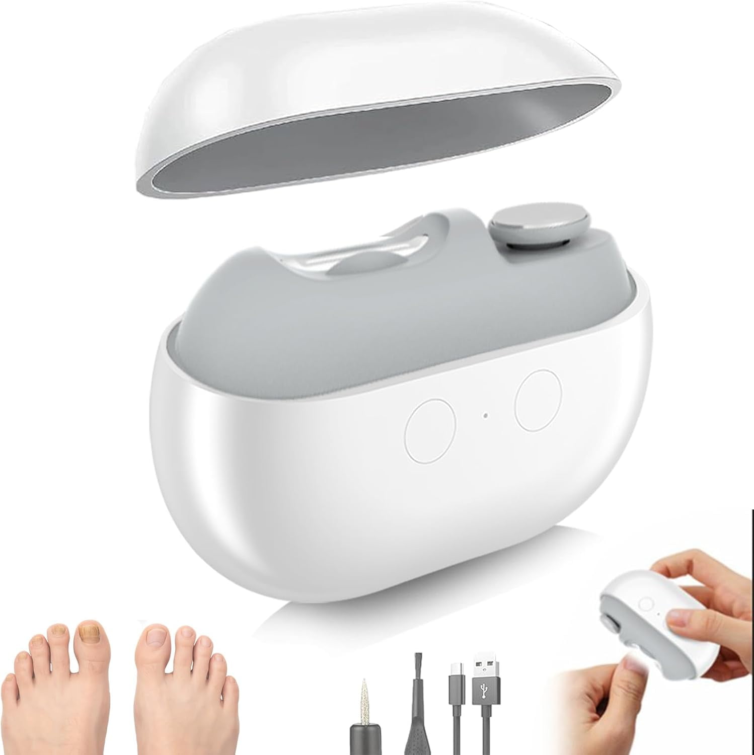 Smart Nail Clippers, Electric Toenail Clippers for Seniors and Babies, 2026 3-in-1 Electric Nail Clippers and Polisher (with LED Light, USB Port, and Nail Clipper Storage Case) (Black) White - Image 1
