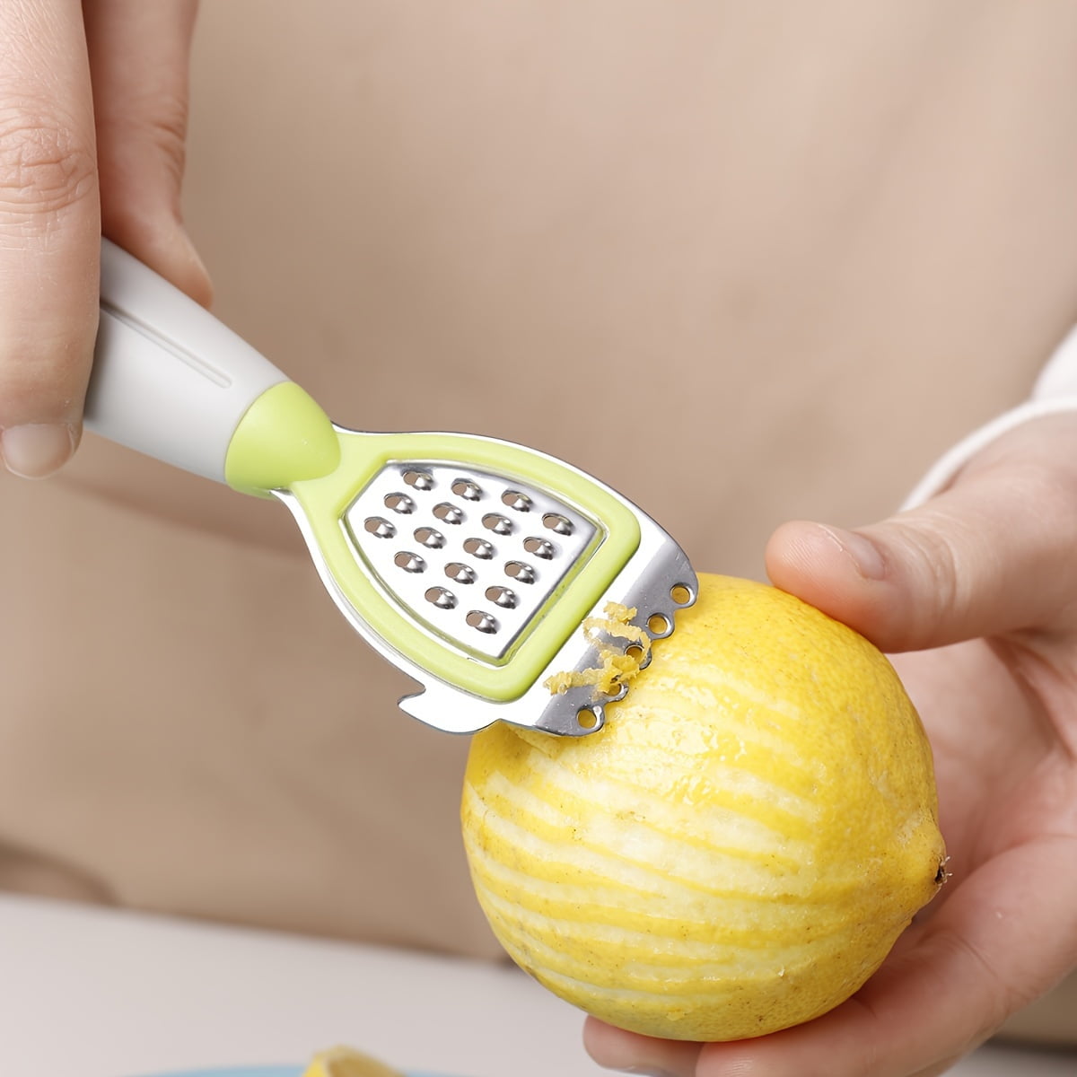 Green Stainless Steel 3-in-1 Citrus Zester & Juicer – Multi-Functional Lemon Grater, Peeler & Juicing Tool with Soft Grip Handle for Oranges, Limes & Grapefruit - Image 1