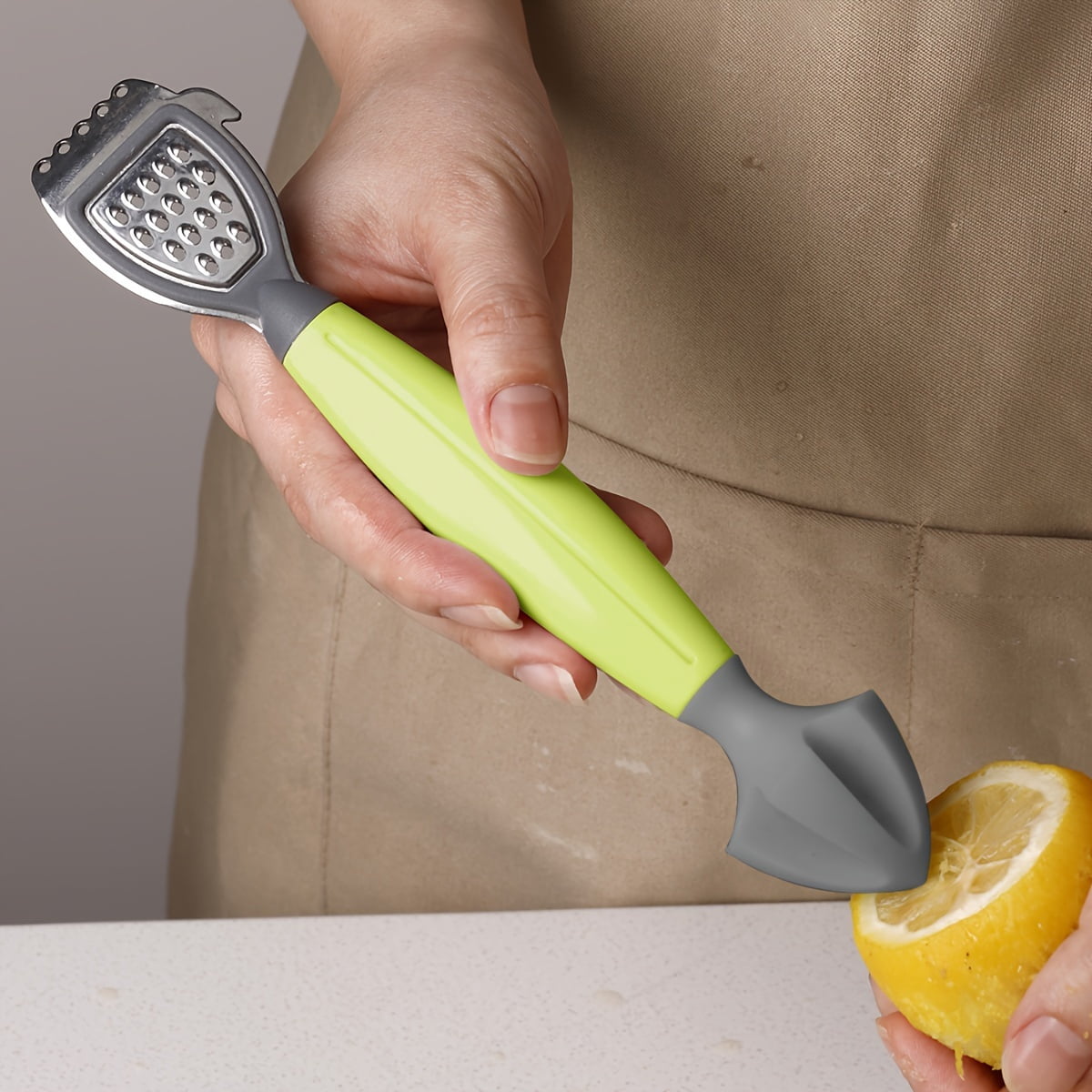 Green Stainless Steel 3-in-1 Citrus Zester & Juicer – Multi-Functional Lemon Grater, Peeler & Juicing Tool with Soft Grip Handle for Oranges, Limes & Grapefruit - Image 2