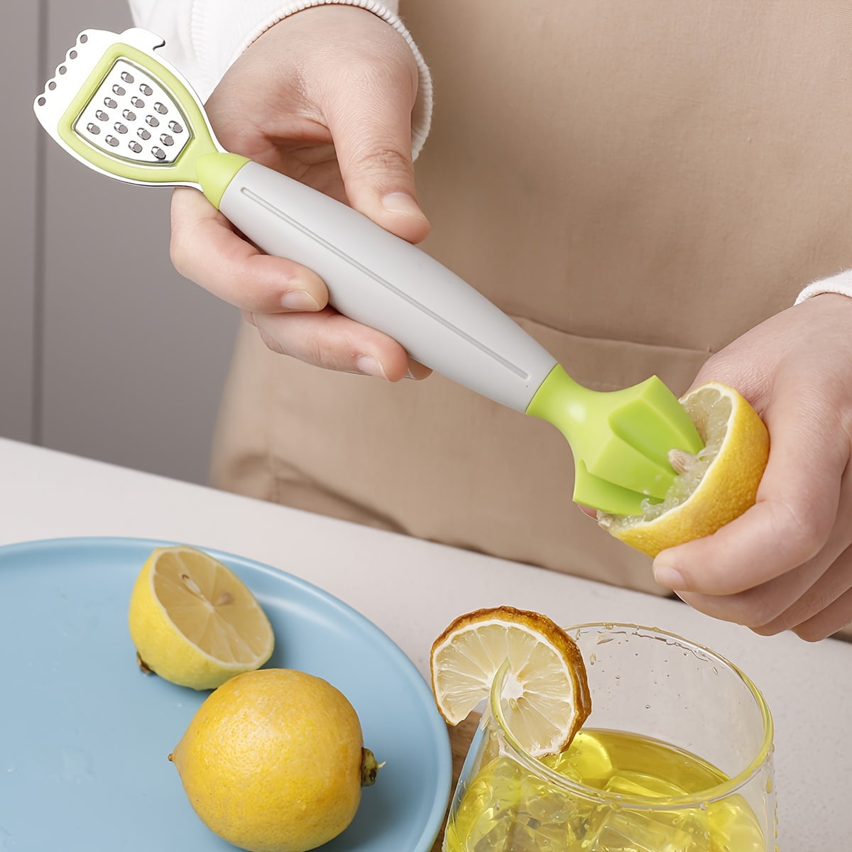 Green Stainless Steel 3-in-1 Citrus Zester & Juicer – Multi-Functional Lemon Grater, Peeler & Juicing Tool with Soft Grip Handle for Oranges, Limes & Grapefruit - Image 4