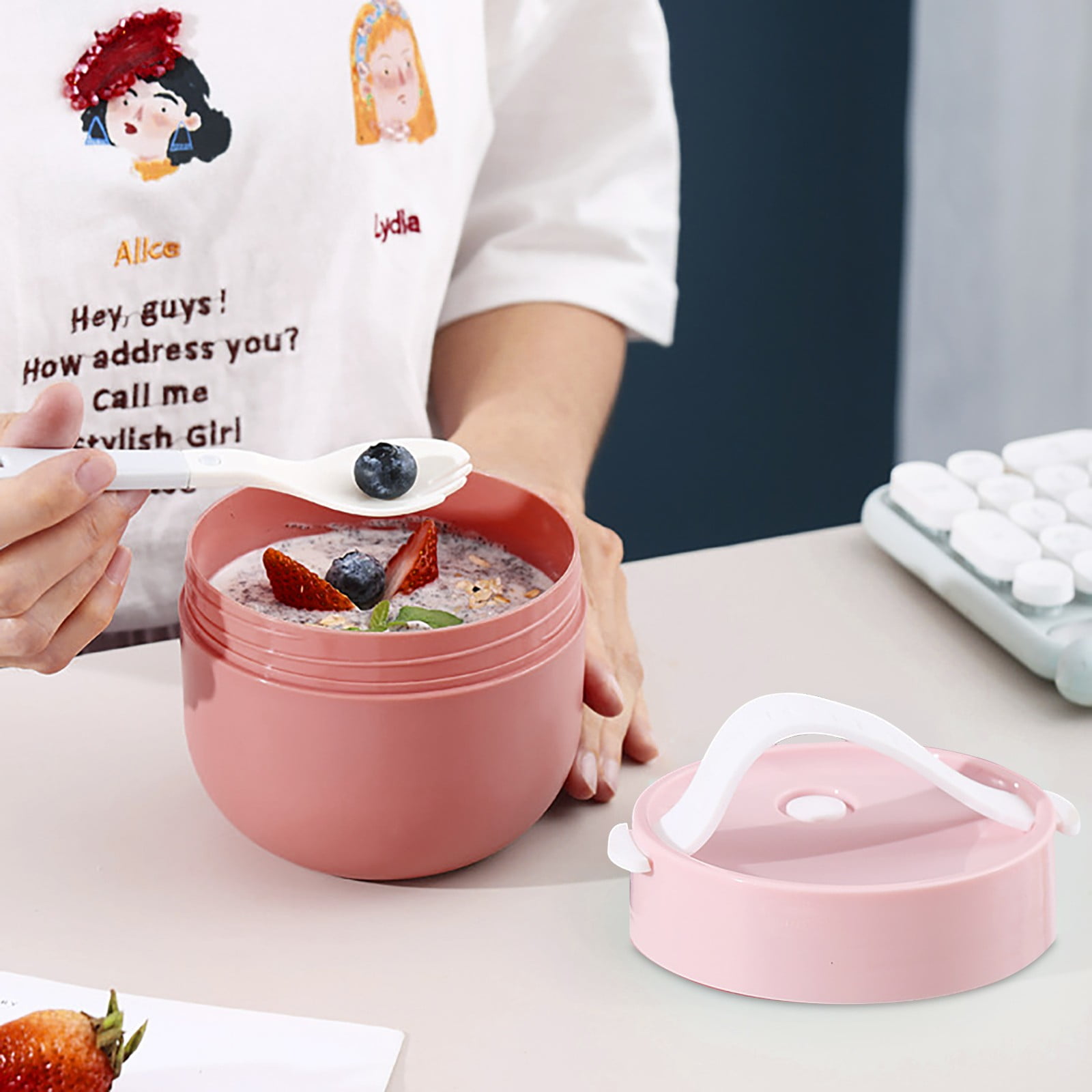 Ramen BBlueowl, Soup Bowls, Microwave Ramen Bowl with Lid, Lunch Box with Lid, Durable and Heat Resistant Bowl for Noodles, Rice, and Soups, Perfect for Home, Office, or School Meals， Z17_Pink - Image 5