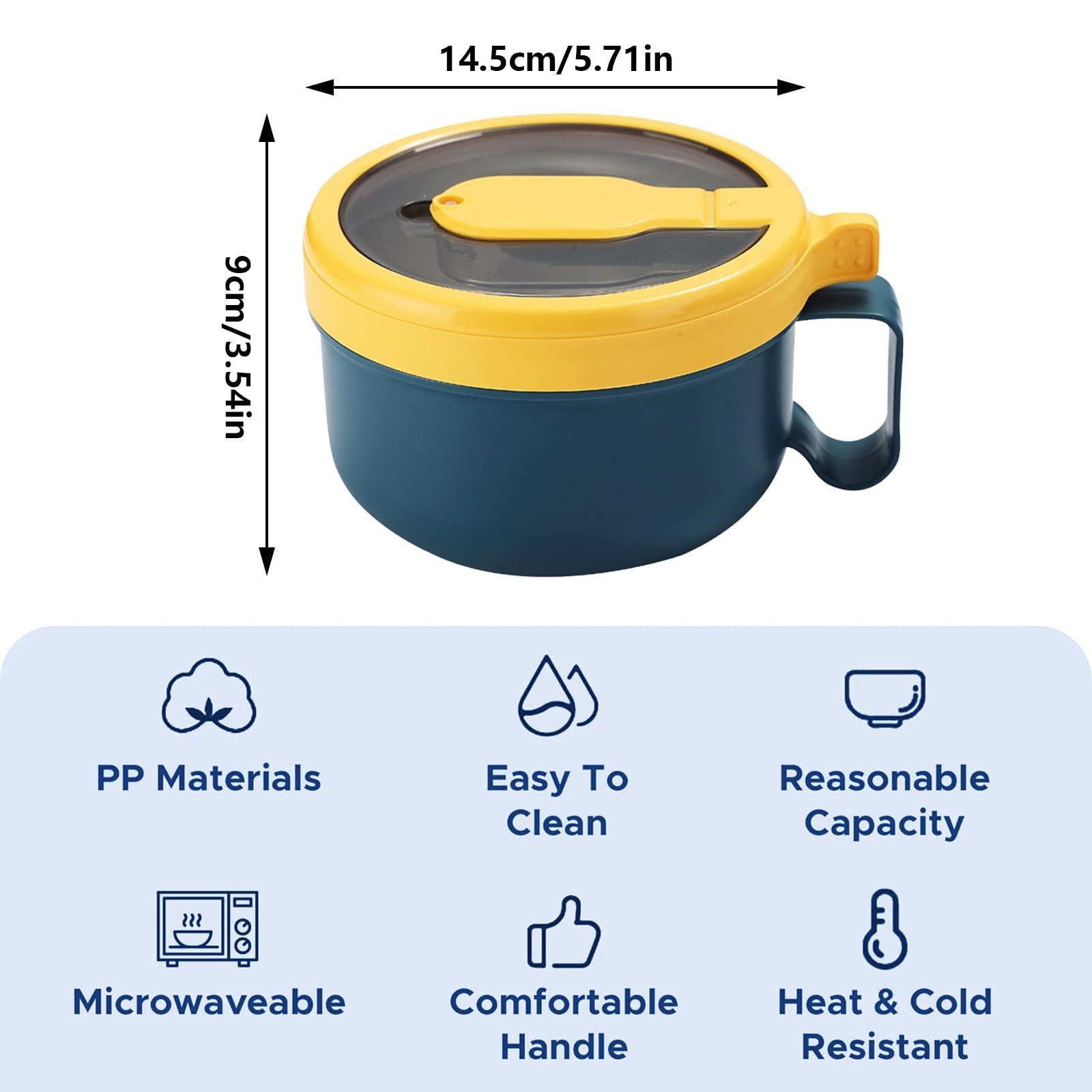 Ramen BBlueowl, Soup Bowls, Microwave Ramen Bowl with Lid, Lunch Box with Lid, Durable and Heat Resistant Bowl for Noodles, Rice, and Soups, Perfect for Home, Office, or School Meals， Z1_Blue - Image 3