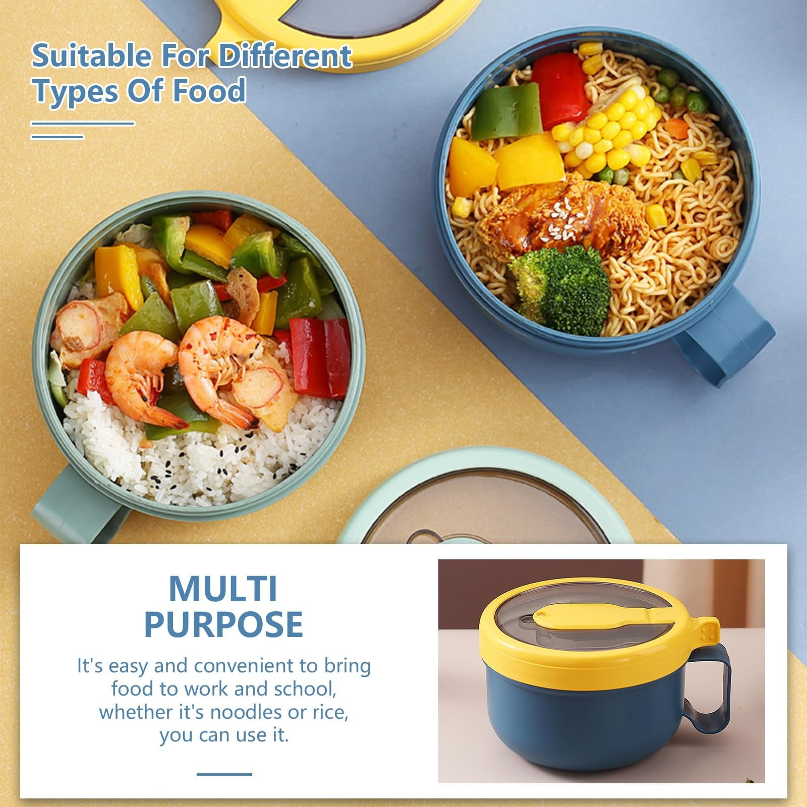 Ramen BBlueowl, Soup Bowls, Microwave Ramen Bowl with Lid, Lunch Box with Lid, Durable and Heat Resistant Bowl for Noodles, Rice, and Soups, Perfect for Home, Office, or School Meals， Z1_Blue - Image 5