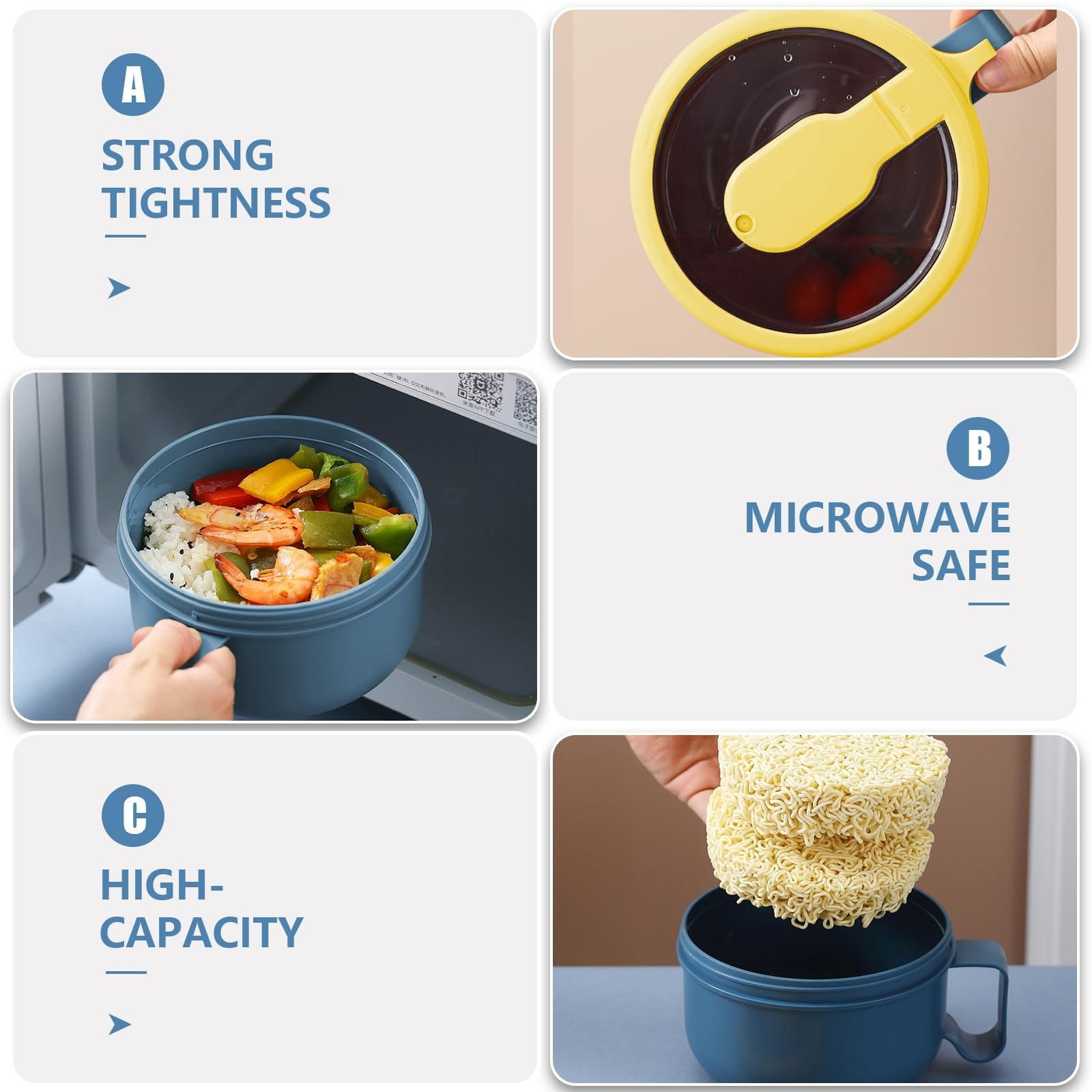 Ramen BBlueowl, Soup Bowls, Microwave Ramen Bowl with Lid, Lunch Box with Lid, Durable and Heat Resistant Bowl for Noodles, Rice, and Soups, Perfect for Home, Office, or School Meals， Z1_Blue - Image 7
