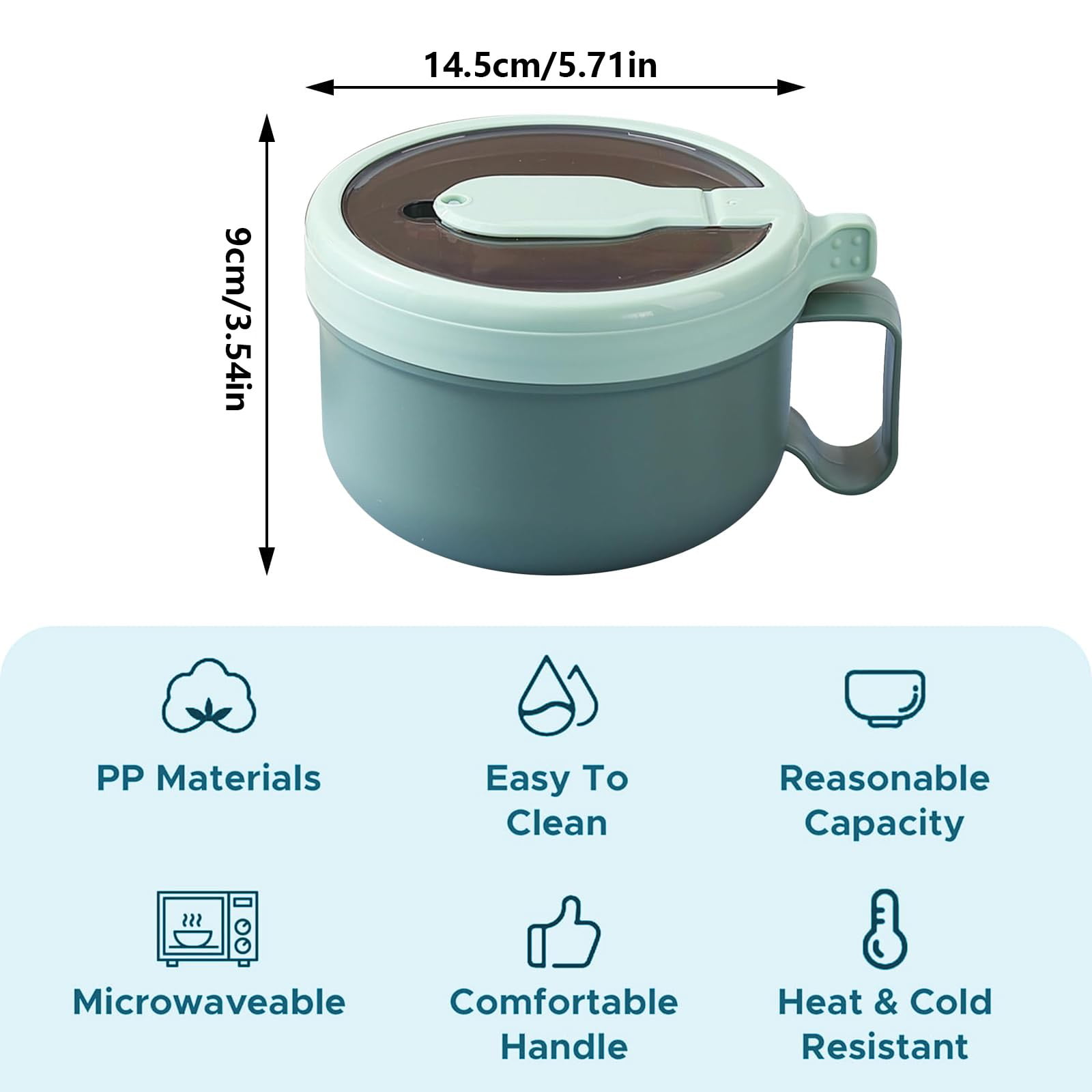 Ramen BBlueowl, Soup Bowls, Microwave Ramen Bowl with Lid, Lunch Box with Lid, Durable and Heat Resistant Bowl for Noodles, Rice, and Soups, Perfect for Home, Office, or School Meals， Z2_Green - Image 3
