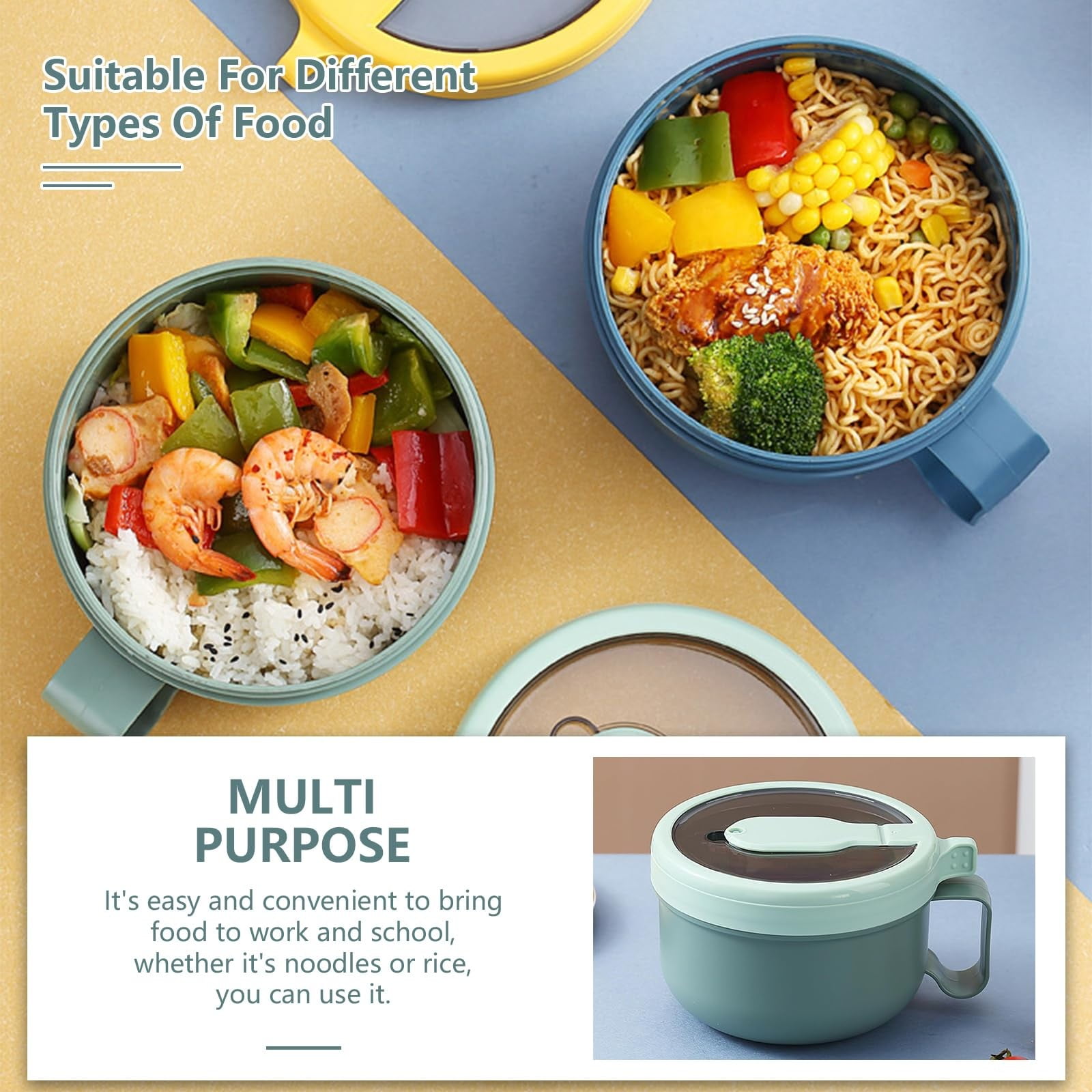 Ramen BBlueowl, Soup Bowls, Microwave Ramen Bowl with Lid, Lunch Box with Lid, Durable and Heat Resistant Bowl for Noodles, Rice, and Soups, Perfect for Home, Office, or School Meals， Z2_Green - Image 5