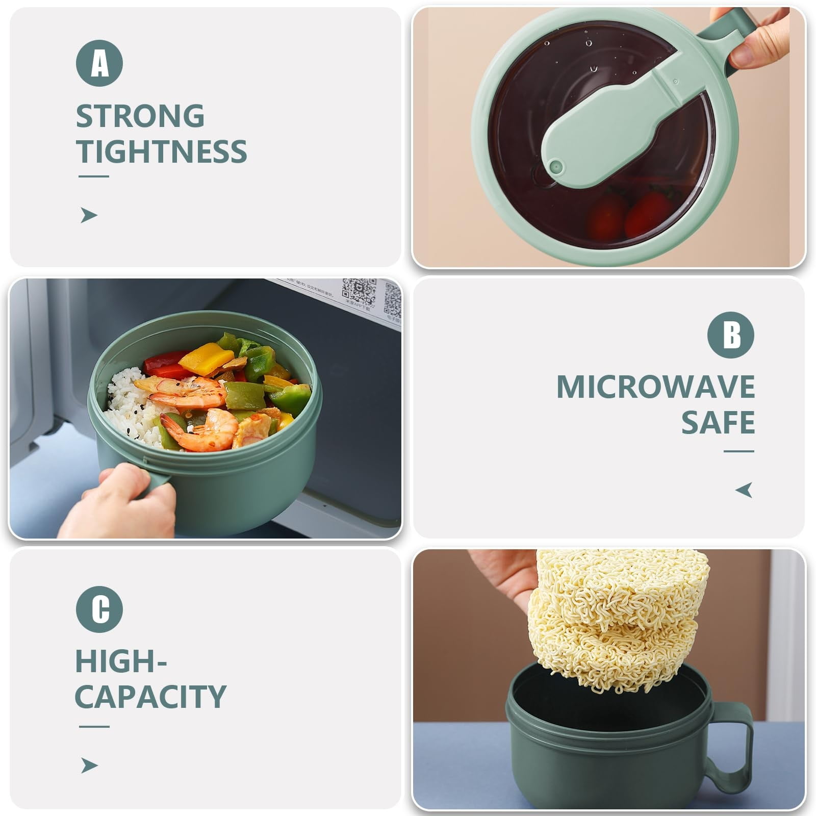 Ramen BBlueowl, Soup Bowls, Microwave Ramen Bowl with Lid, Lunch Box with Lid, Durable and Heat Resistant Bowl for Noodles, Rice, and Soups, Perfect for Home, Office, or School Meals， Z2_Green - Image 7