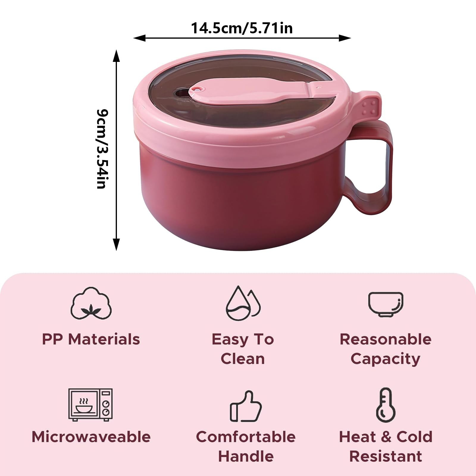 Ramen BBlueowl, Soup Bowls, Microwave Ramen Bowl with Lid, Lunch Box with Lid, Durable and Heat Resistant Bowl for Noodles, Rice, and Soups, Perfect for Home, Office, or School Meals， Z3_Red - Image 3
