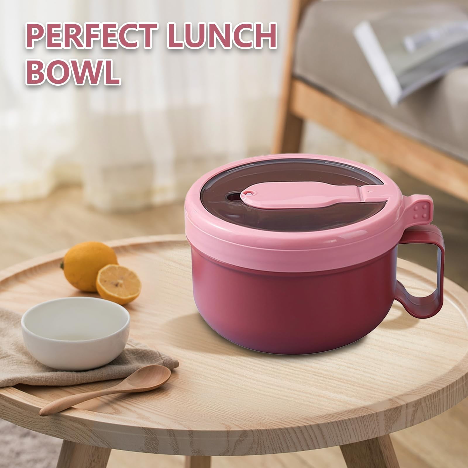 Ramen BBlueowl, Soup Bowls, Microwave Ramen Bowl with Lid, Lunch Box with Lid, Durable and Heat Resistant Bowl for Noodles, Rice, and Soups, Perfect for Home, Office, or School Meals， Z3_Red - Image 4