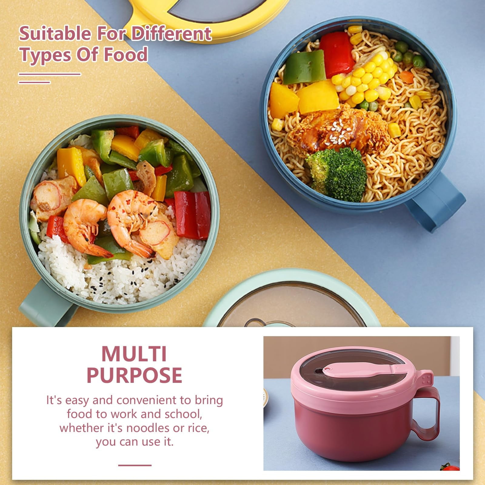 Ramen BBlueowl, Soup Bowls, Microwave Ramen Bowl with Lid, Lunch Box with Lid, Durable and Heat Resistant Bowl for Noodles, Rice, and Soups, Perfect for Home, Office, or School Meals， Z3_Red - Image 5