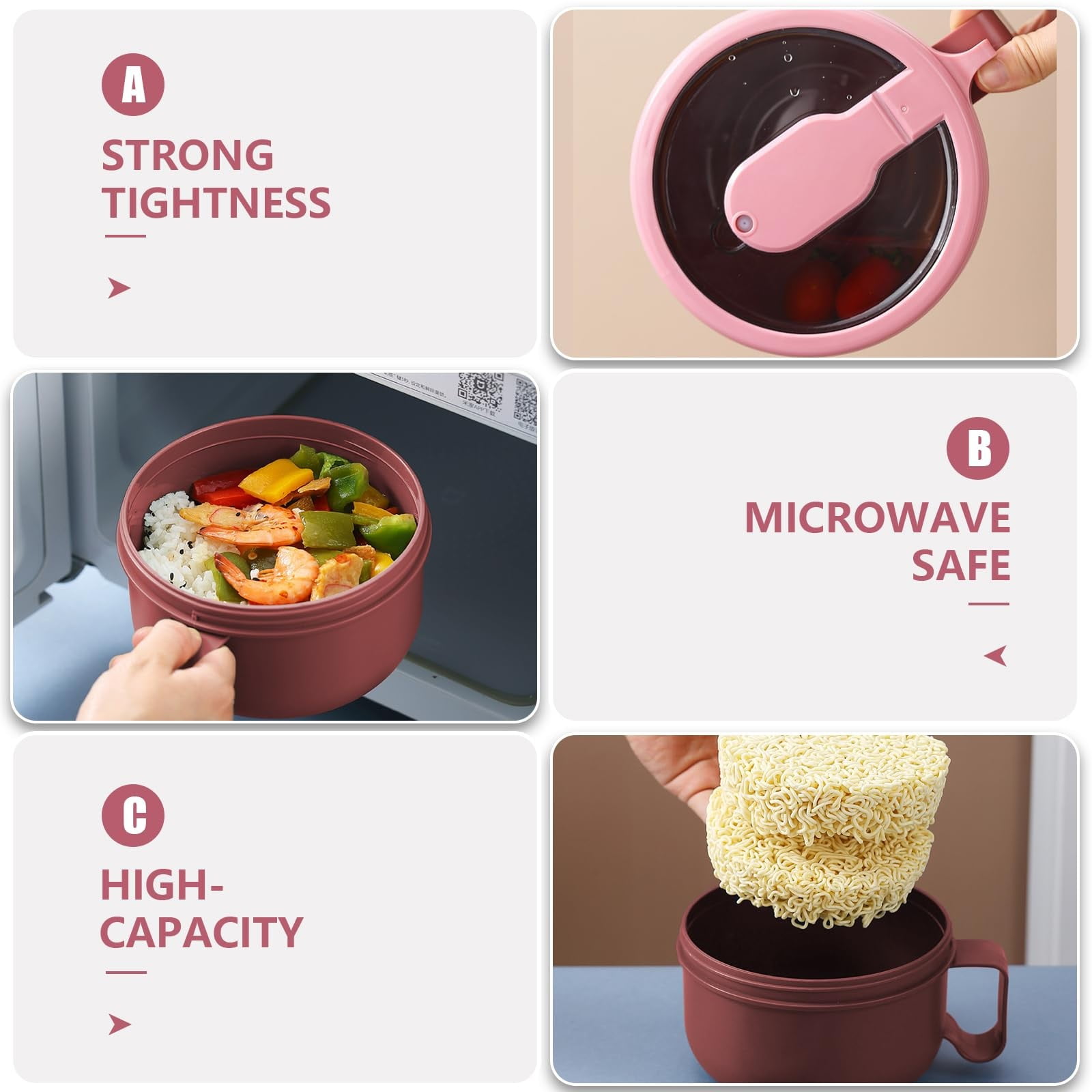 Ramen BBlueowl, Soup Bowls, Microwave Ramen Bowl with Lid, Lunch Box with Lid, Durable and Heat Resistant Bowl for Noodles, Rice, and Soups, Perfect for Home, Office, or School Meals， Z3_Red - Image 7