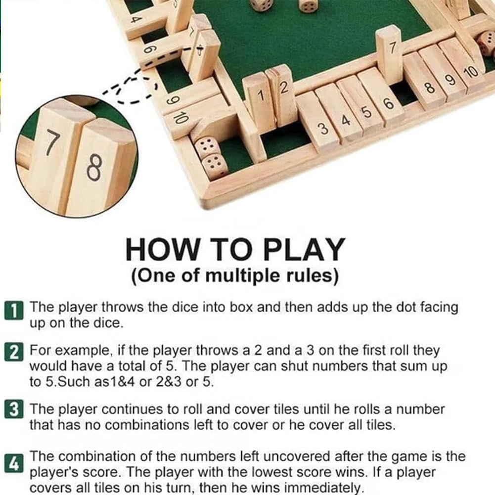 Shut The Box-Wooden Dice Board Game, Funny Family Shut The Box Game 2-4 Player, Board Games Gift for Family and Friends, Educational Table Math Games for Holiday, Party and Classroom(#B) #a - Image 7