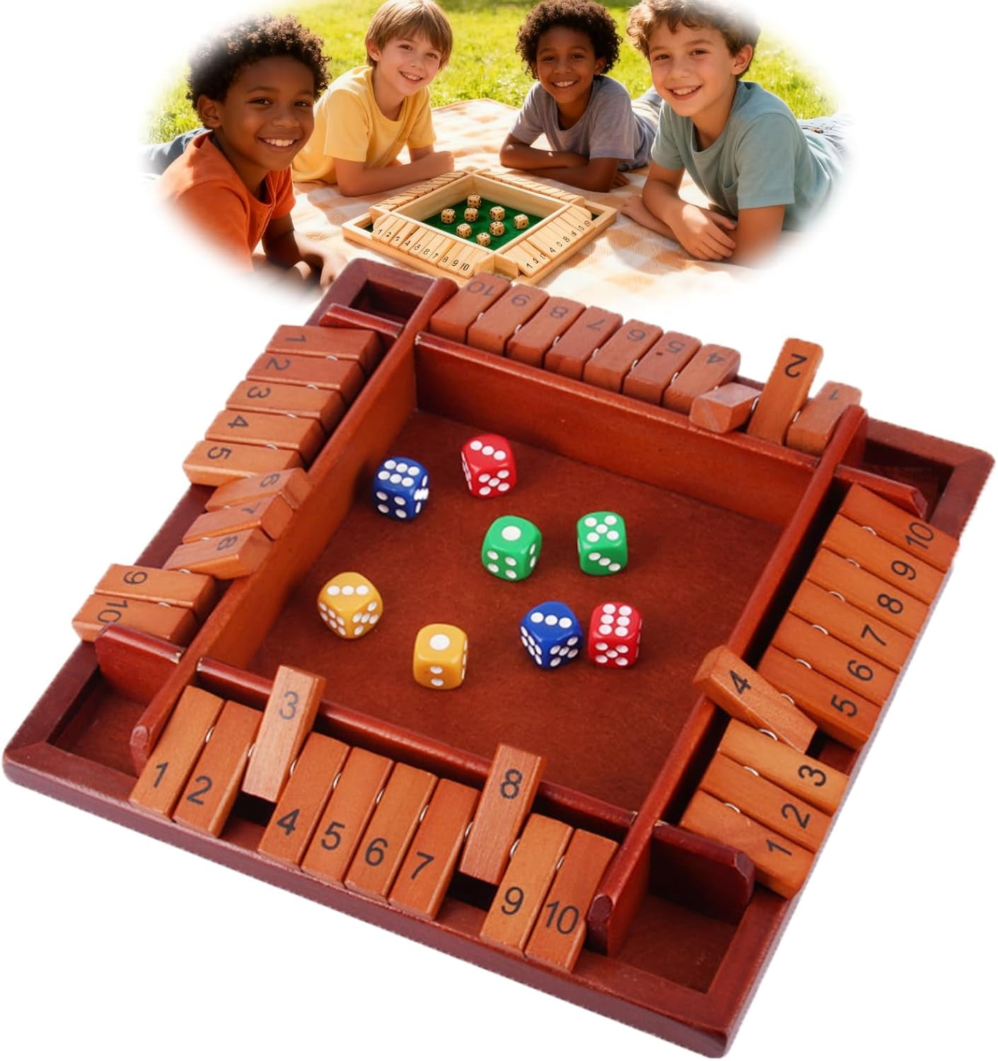 Shut The Box-Wooden Dice Board Game, Funny Family Shut The Box Game 2-4 Player, Board Games Gift for Family and Friends, Educational Table Math Games for Holiday, Party and Classroom(#B) #d - Image 1