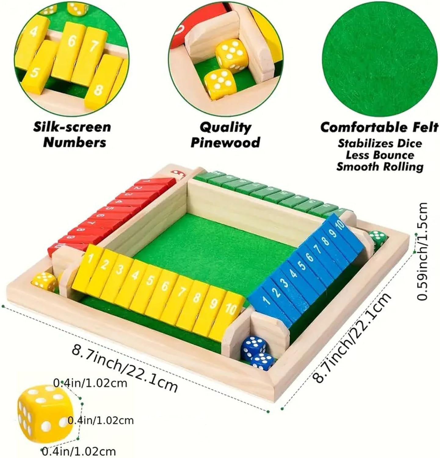Shut The Box-Wooden Dice Board Game, Funny Family Shut The Box Game 2-4 Player, Board Games Gift for Family and Friends, Educational Table Math Games for Holiday, Party and Classroom(#B) #d - Image 4