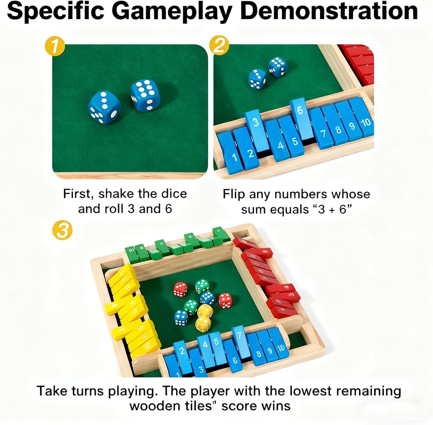 Shut The Box-Wooden Dice Board Game, Funny Family Shut The Box Game 2-4 Player, Board Games Gift for Family and Friends, Educational Table Math Games for Holiday, Party and Classroom(#B) #d - Image 6