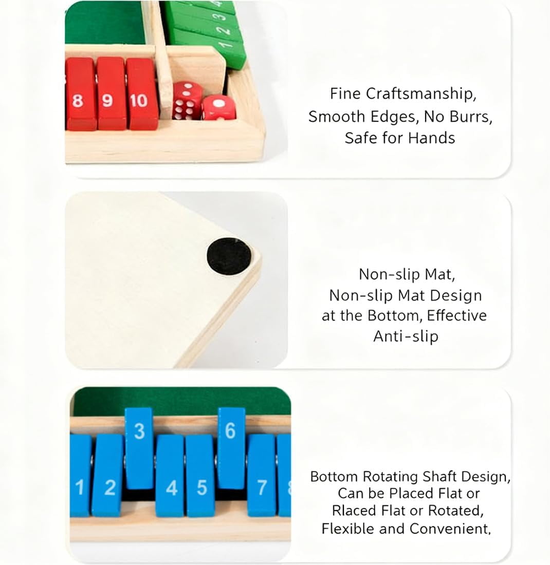 Shut The Box-Wooden Dice Board Game, Funny Family Shut The Box Game 2-4 Player, Board Games Gift for Family and Friends, Educational Table Math Games for Holiday, Party and Classroom(#B) 4playerc - Image 8