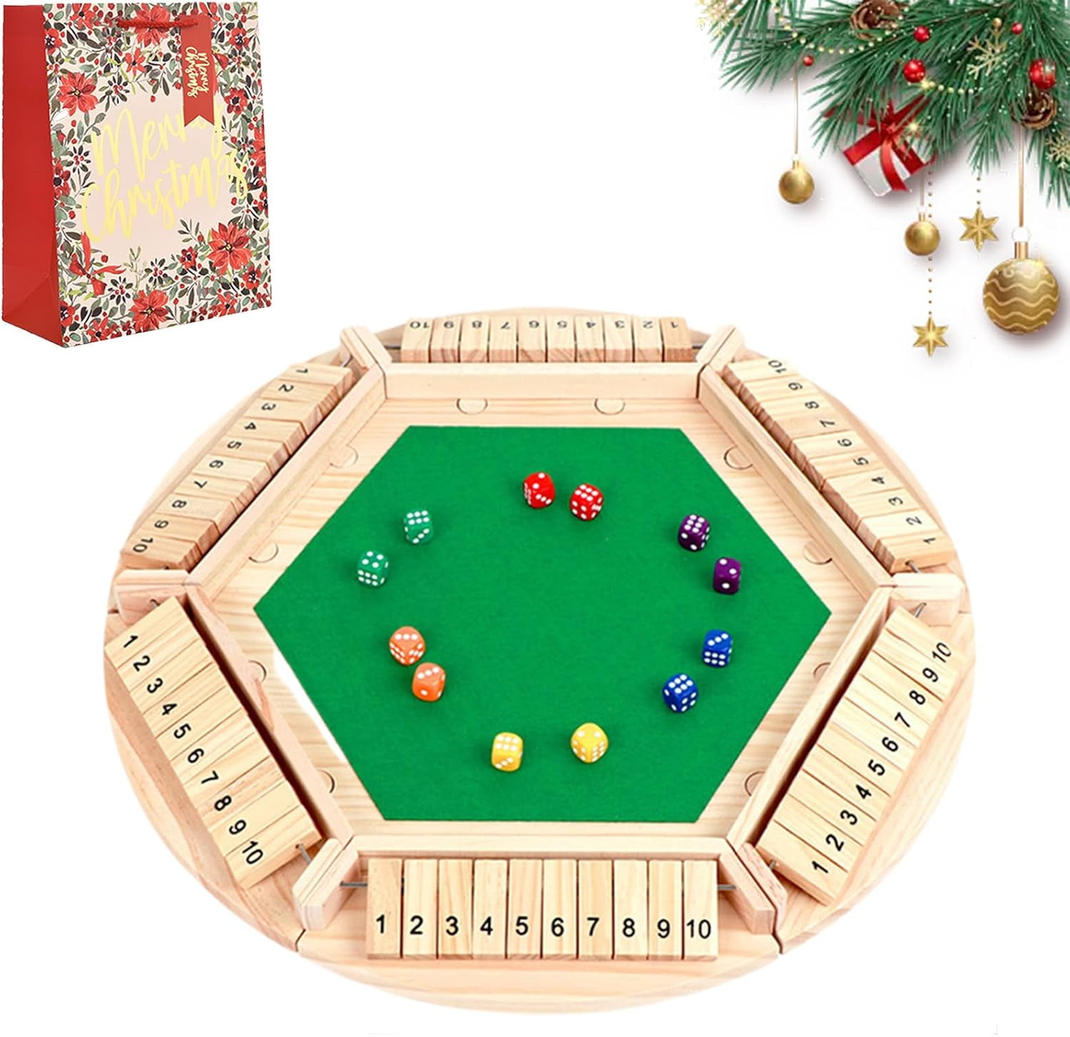 Shut The Box-Wooden Dice Board Game, Funny Family Shut The Box Game 2-4 Player, Board Games Gift for Family and Friends, Educational Table Math Games for Holiday, Party and Classroom(#B) 6playerf - Image 2