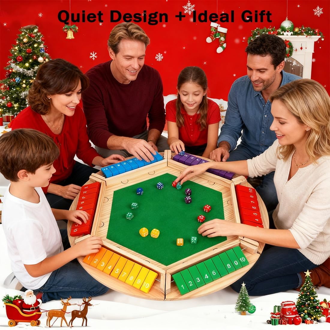Shut The Box-Wooden Dice Board Game, Funny Family Shut The Box Game 2-4 Player, Board Games Gift for Family and Friends, Educational Table Math Games for Holiday, Party and Classroom(#B) 6playerf - Image 7
