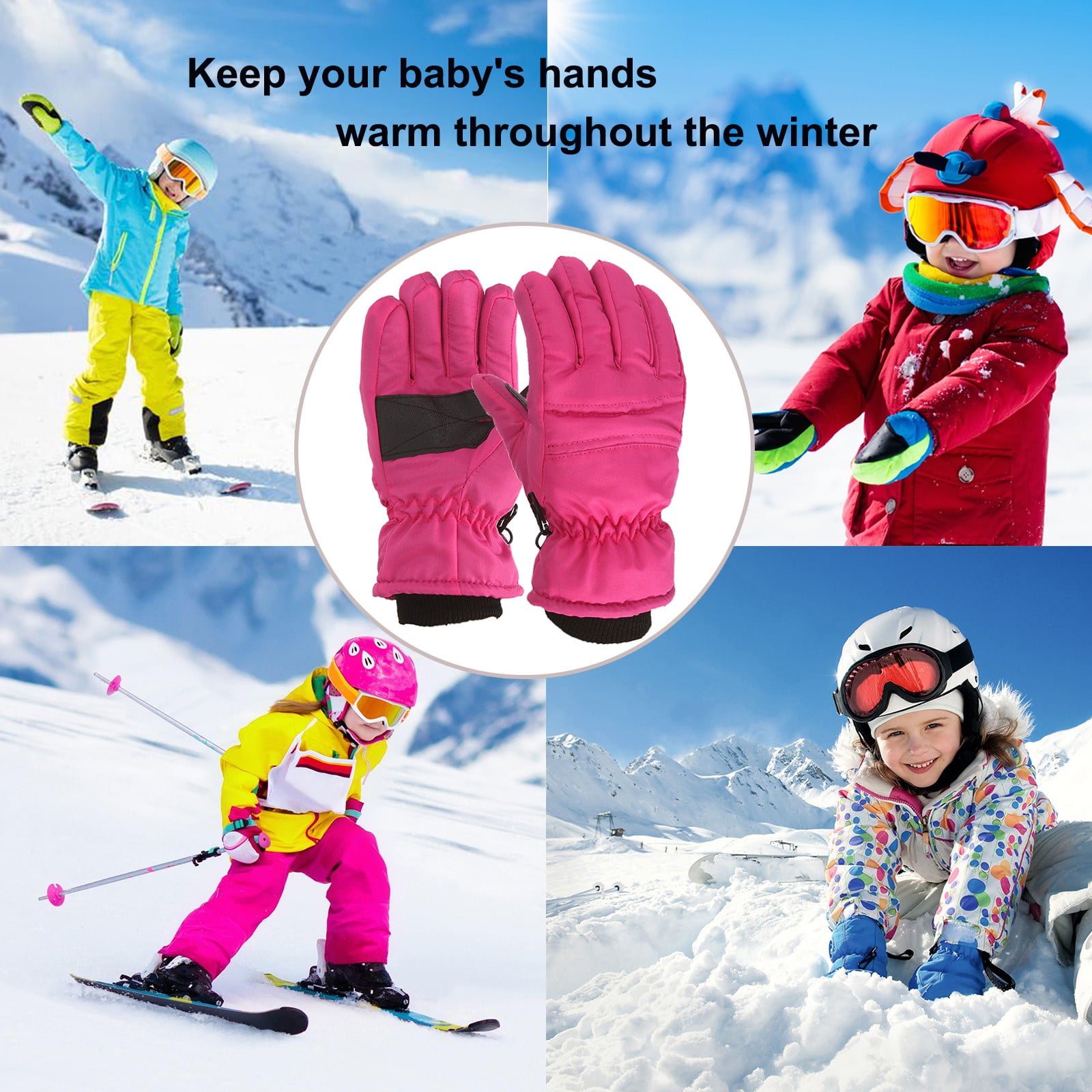 GXWEA Gloves For Kids Toddler Skis Kids Gloves Winter Gloves Thick Gloves Stretchy Warm Gloves Boys Girls 6-24 Months 4-8 Year AHA1 kids snow gloves Hot Pink - Image 4