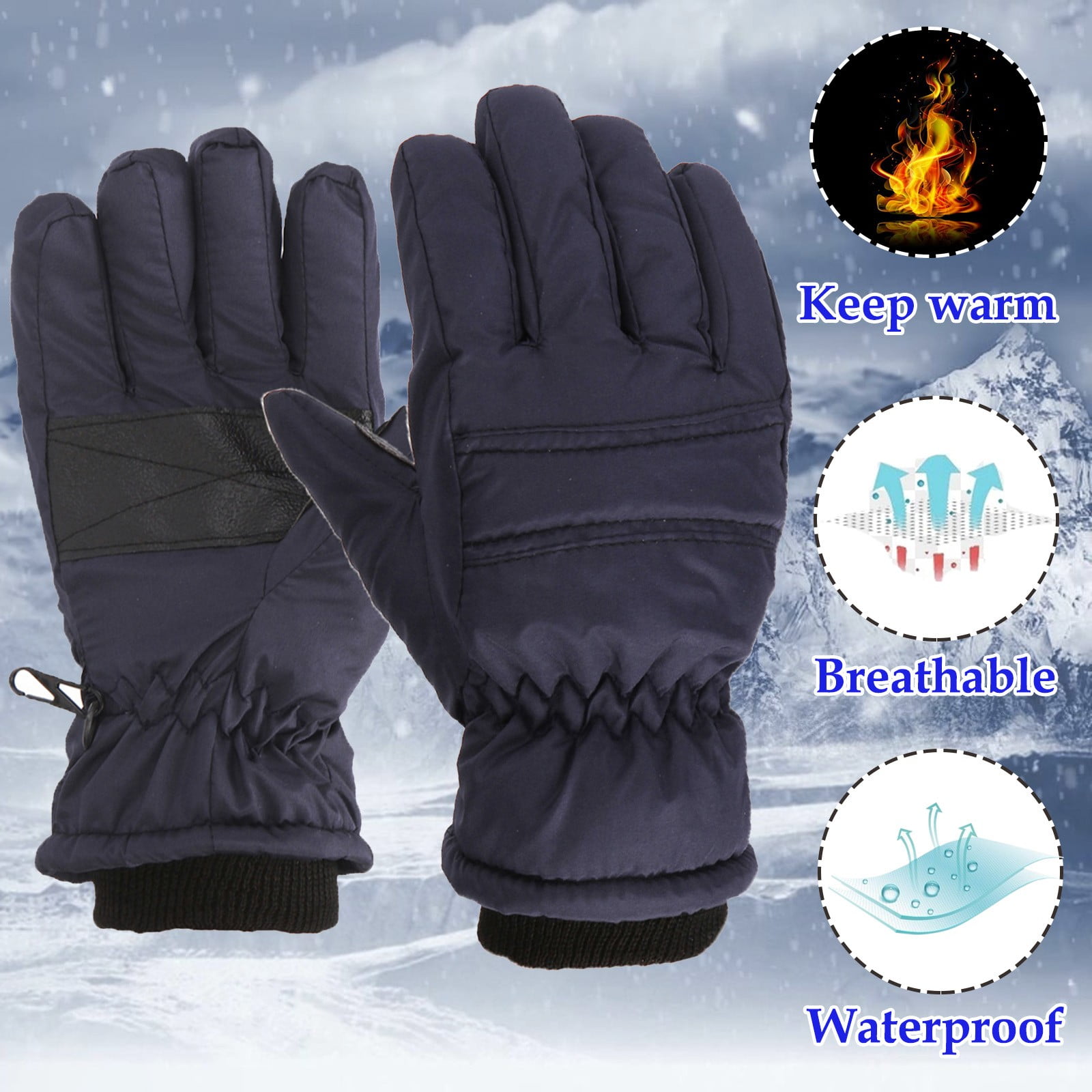GXWEA Gloves For Kids Toddler Skis Kids Gloves Winter Gloves Thick Gloves Stretchy Warm Gloves Boys Girls 6-24 Months 7-12 Year AHA1 kids snow gloves Navy - Image 7