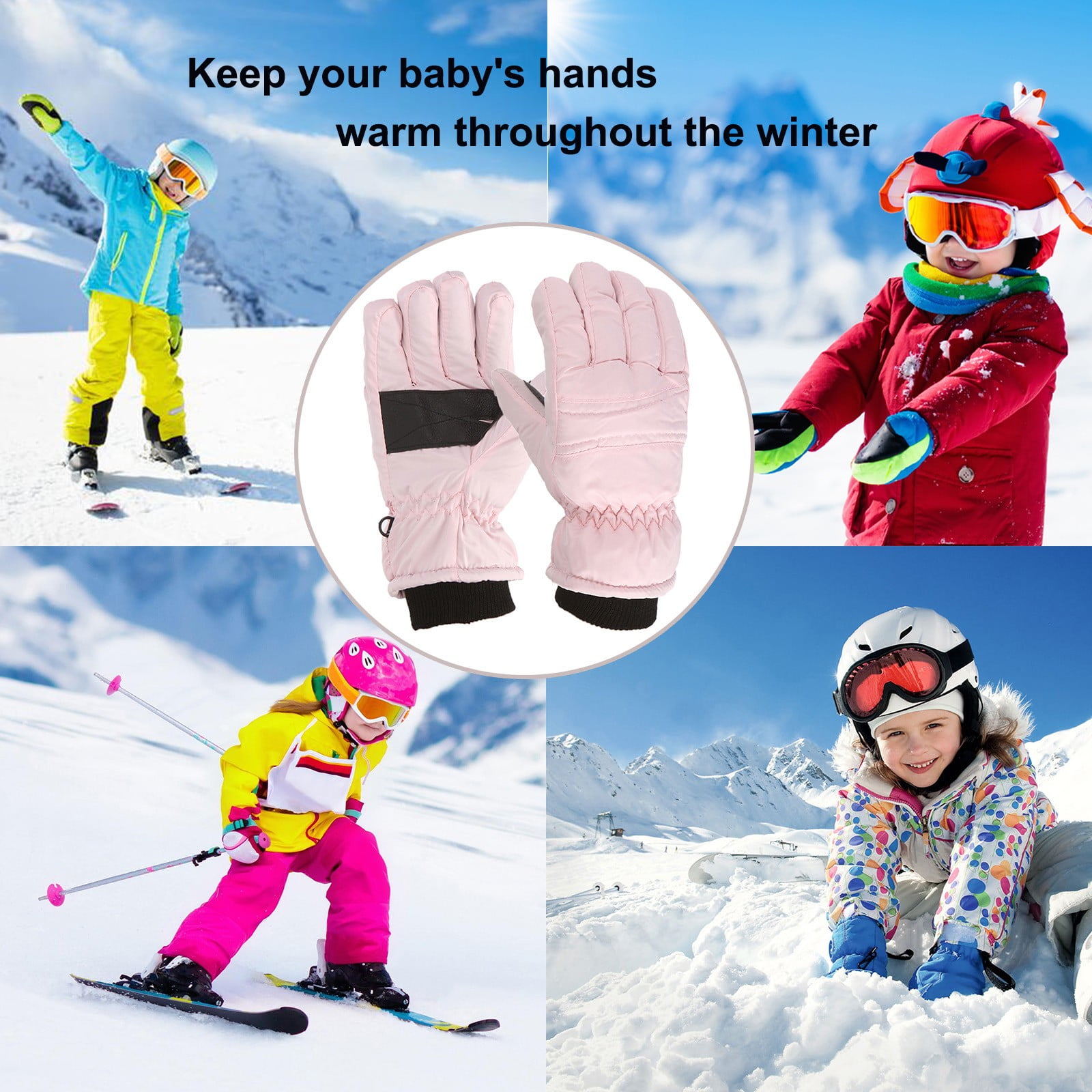 GXWEA Gloves For Kids Toddler Skis Kids Gloves Winter Gloves Thick Gloves Stretchy Warm Gloves Boys Girls 6-24 Months 4-8 Year AHA1 kids snow gloves Pink - Image 2