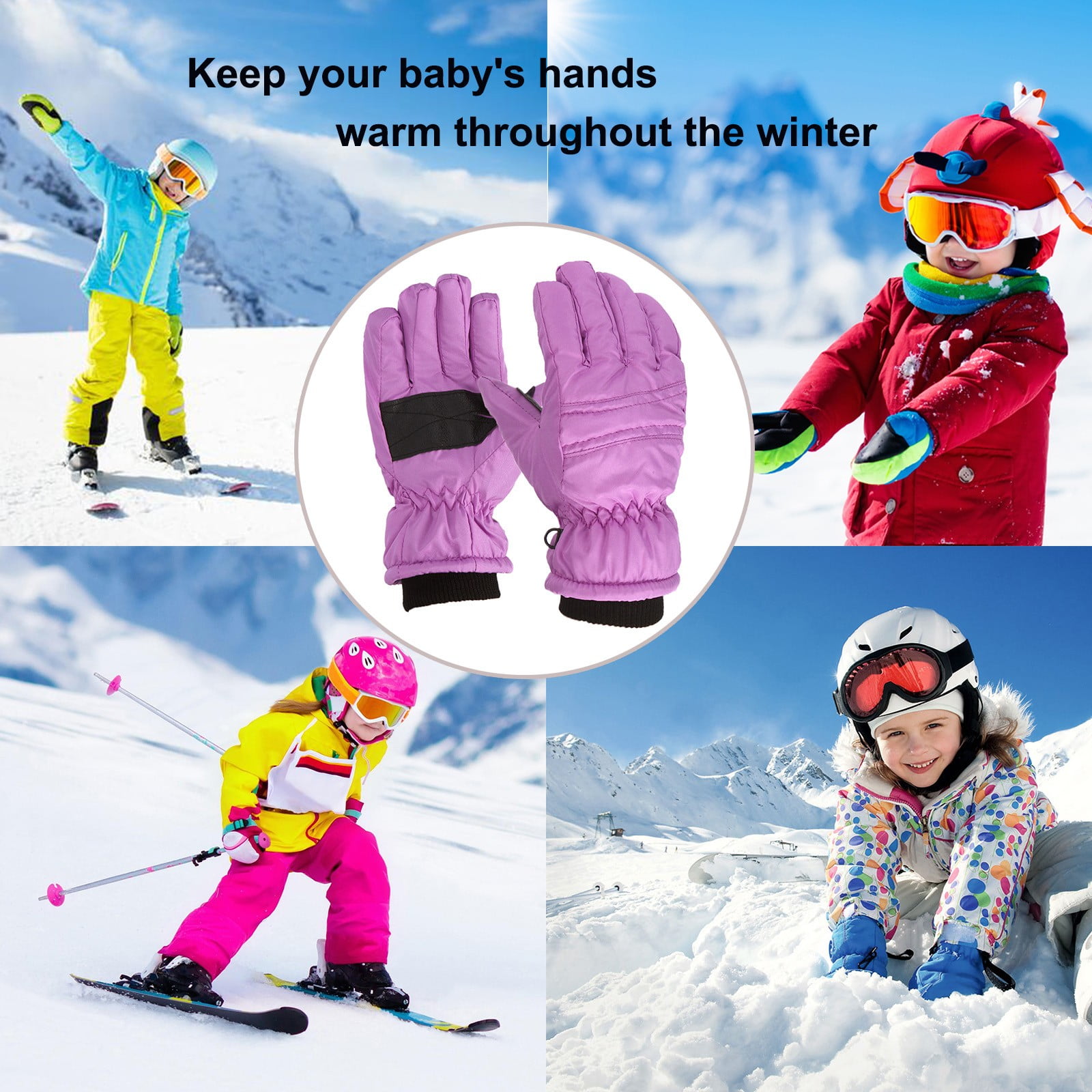GXWEA Gloves For Kids Toddler Skis Kids Gloves Winter Gloves Thick Gloves Stretchy Warm Gloves Boys Girls 6-24 Months 4-8 Year AHA1 kids snow gloves Purple - Image 4