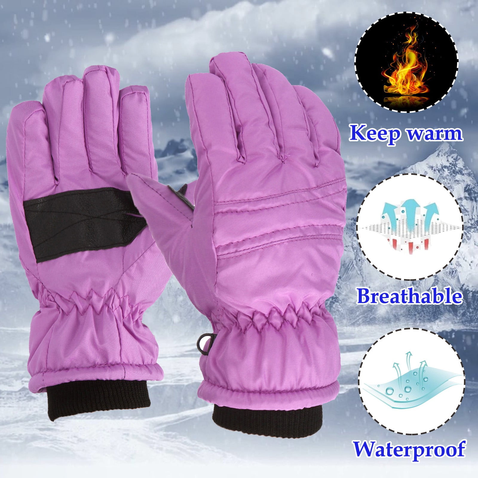 GXWEA Gloves For Kids Toddler Skis Kids Gloves Winter Gloves Thick Gloves Stretchy Warm Gloves Boys Girls 6-24 Months 7-12 Year AHA1 kids snow gloves Purple - Image 7