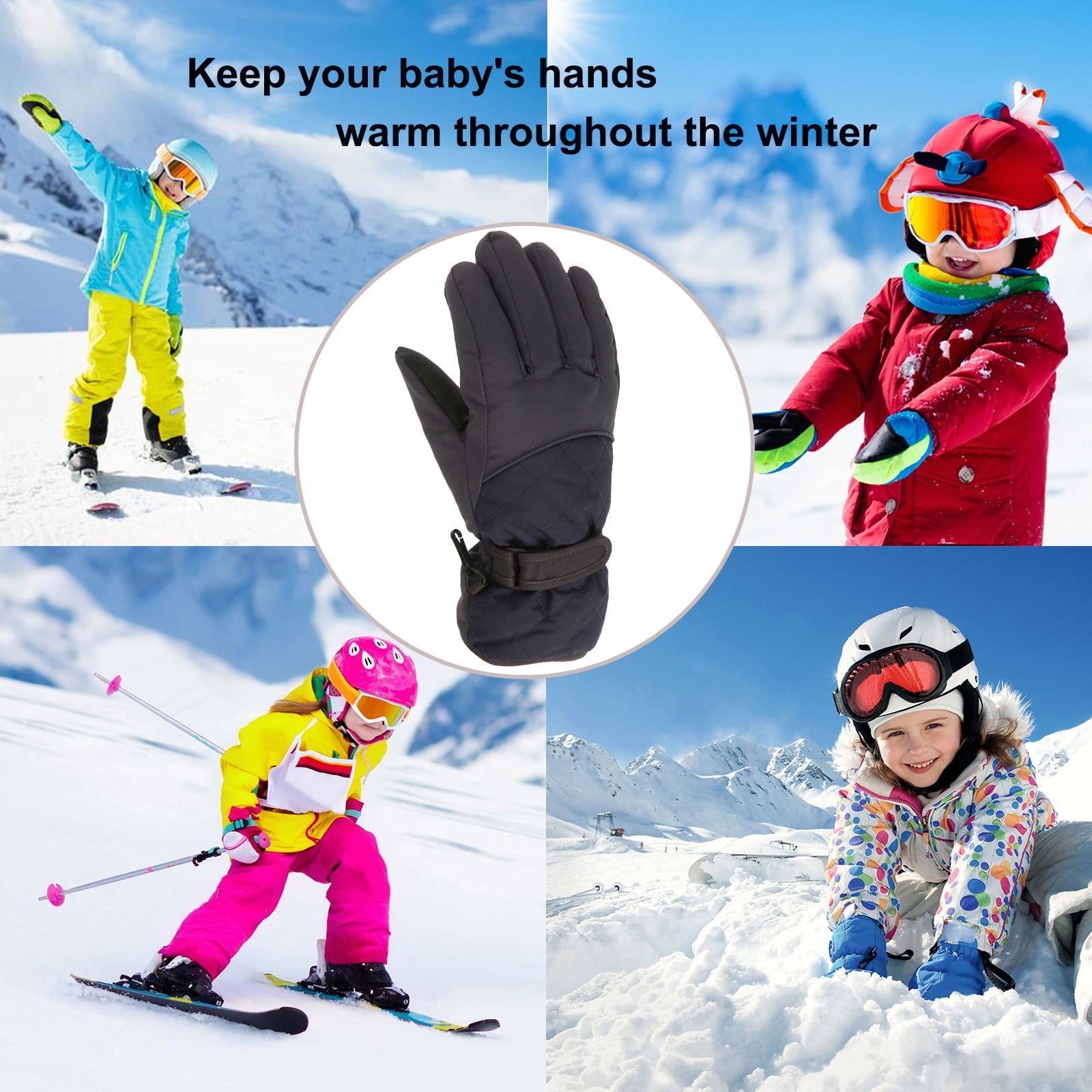 GXWEA Gloves For Kids Toddler Skis Kids Gloves Winter Gloves Thick Gloves Stretchy Warm Gloves Boys Girls 6-24 Months 10-16 Year AHA2 kids snow gloves Black - Image 3