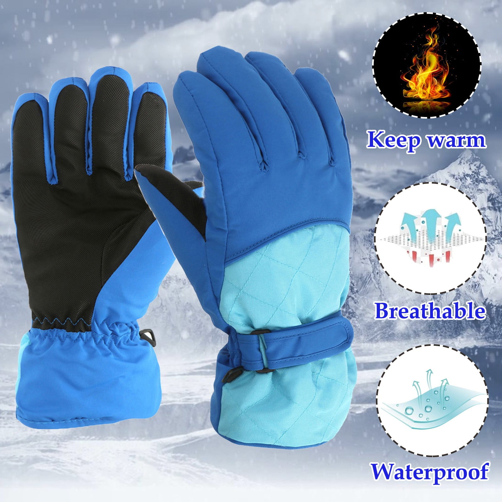 GXWEA Gloves For Kids Toddler Skis Kids Gloves Winter Gloves Thick Gloves Stretchy Warm Gloves Boys Girls 6-24 Months 10-16 Year AHA2 kids snow gloves Blue - Image 2