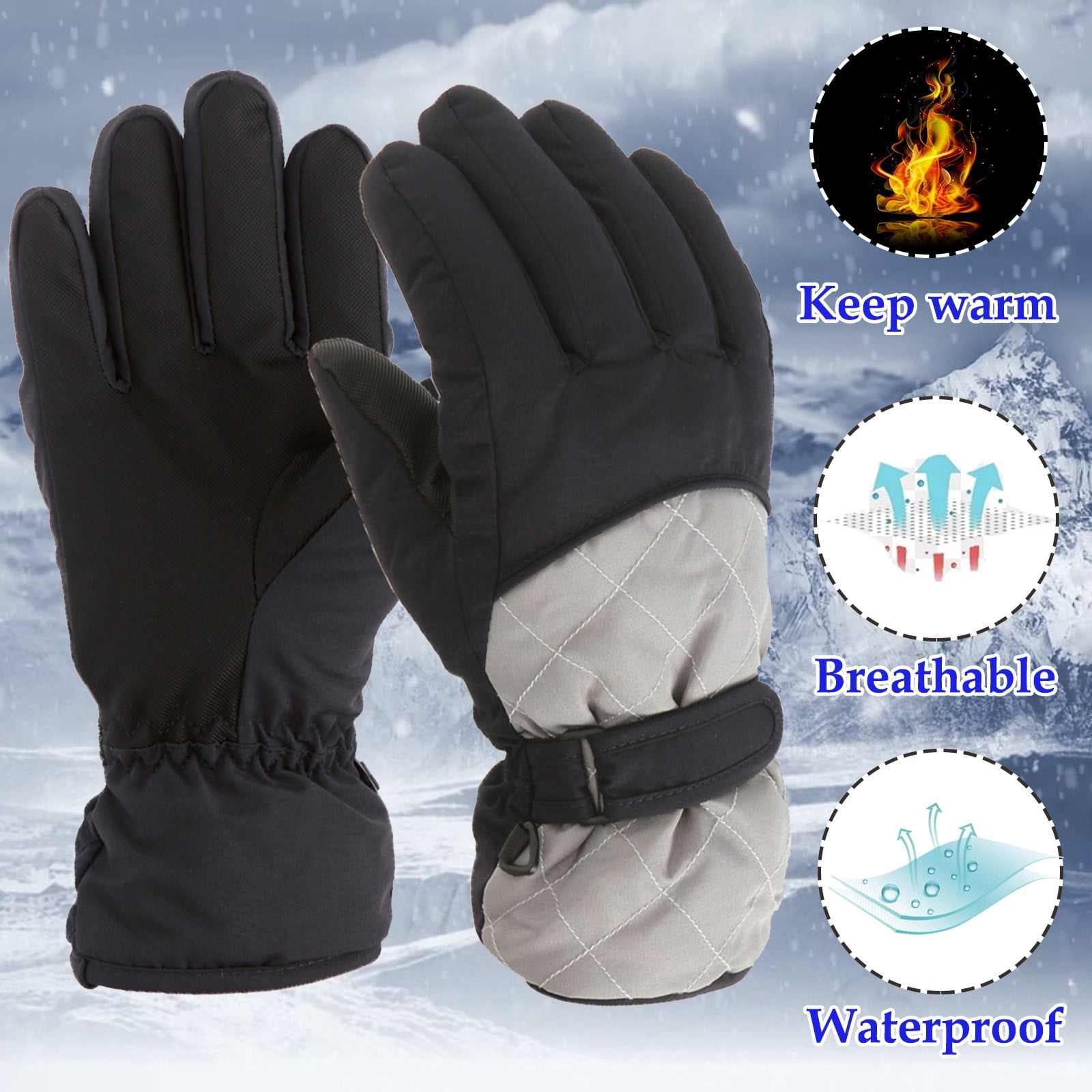 GXWEA Gloves For Kids Toddler Skis Kids Gloves Winter Gloves Thick Gloves Stretchy Warm Gloves Boys Girls 6-24 Months 6-11 Year AHA2 kids snow gloves Grey - Image 3