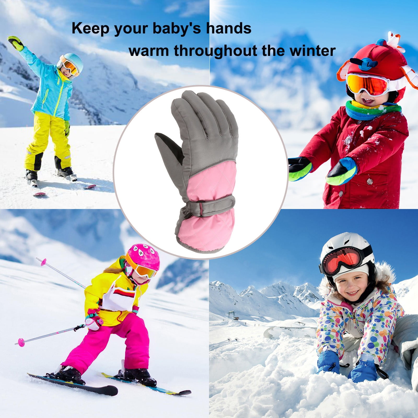 GXWEA Gloves For Kids Toddler Skis Kids Gloves Winter Gloves Thick Gloves Stretchy Warm Gloves Boys Girls 6-24 Months 10-16 Year AHA2 kids snow gloves Pink - Image 3