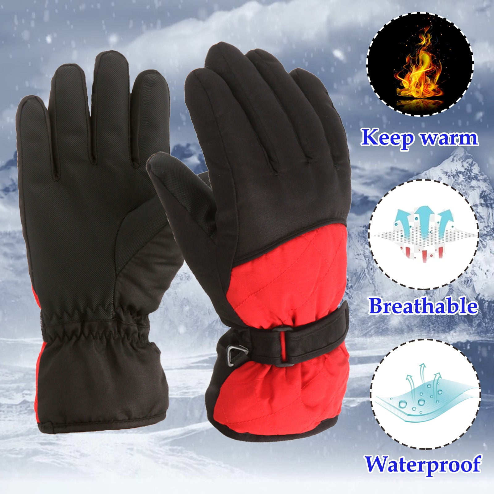 GXWEA Gloves For Kids Toddler Skis Kids Gloves Winter Gloves Thick Gloves Stretchy Warm Gloves Boys Girls 6-24 Months 10-16 Year AHA2 kids snow gloves Red - Image 3