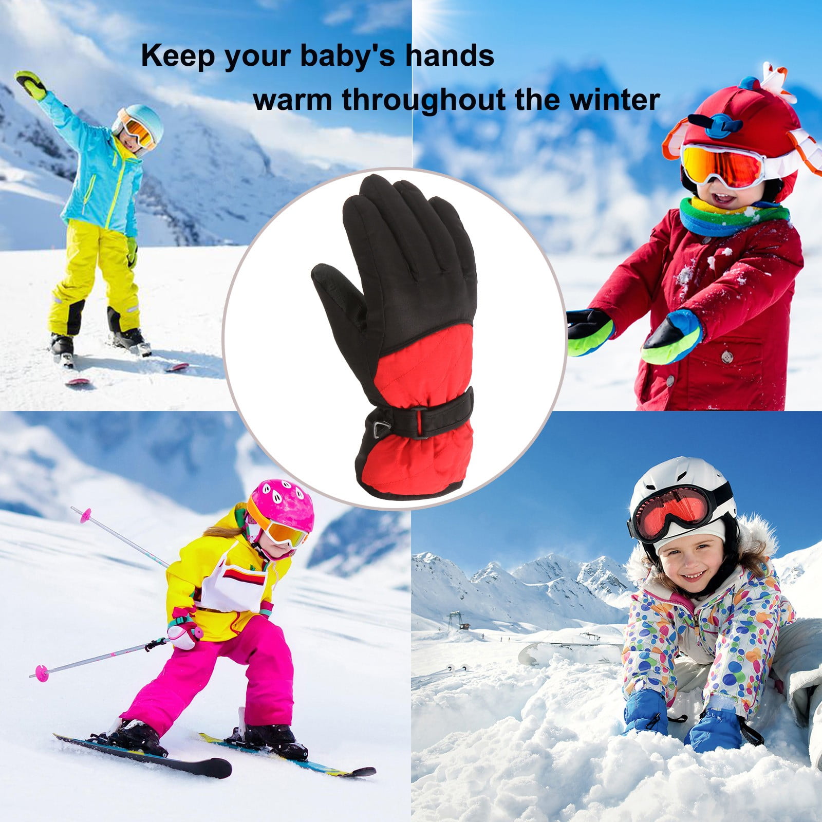 GXWEA Gloves For Kids Toddler Skis Kids Gloves Winter Gloves Thick Gloves Stretchy Warm Gloves Boys Girls 6-24 Months 10-16 Year AHA2 kids snow gloves Red - Image 4