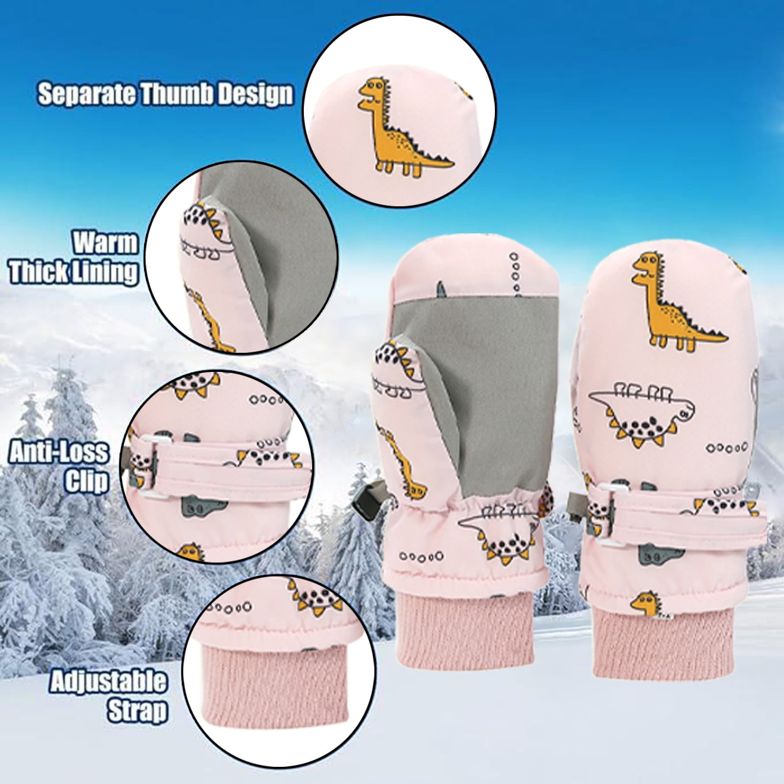 GXWEA Gloves For Kids Toddler Skis Kids Gloves Winter Gloves Thick Gloves Stretchy Warm Gloves Boys Girls 6-24 Months 2-4 Years AHA5 kids snow gloves Pink - Image 4