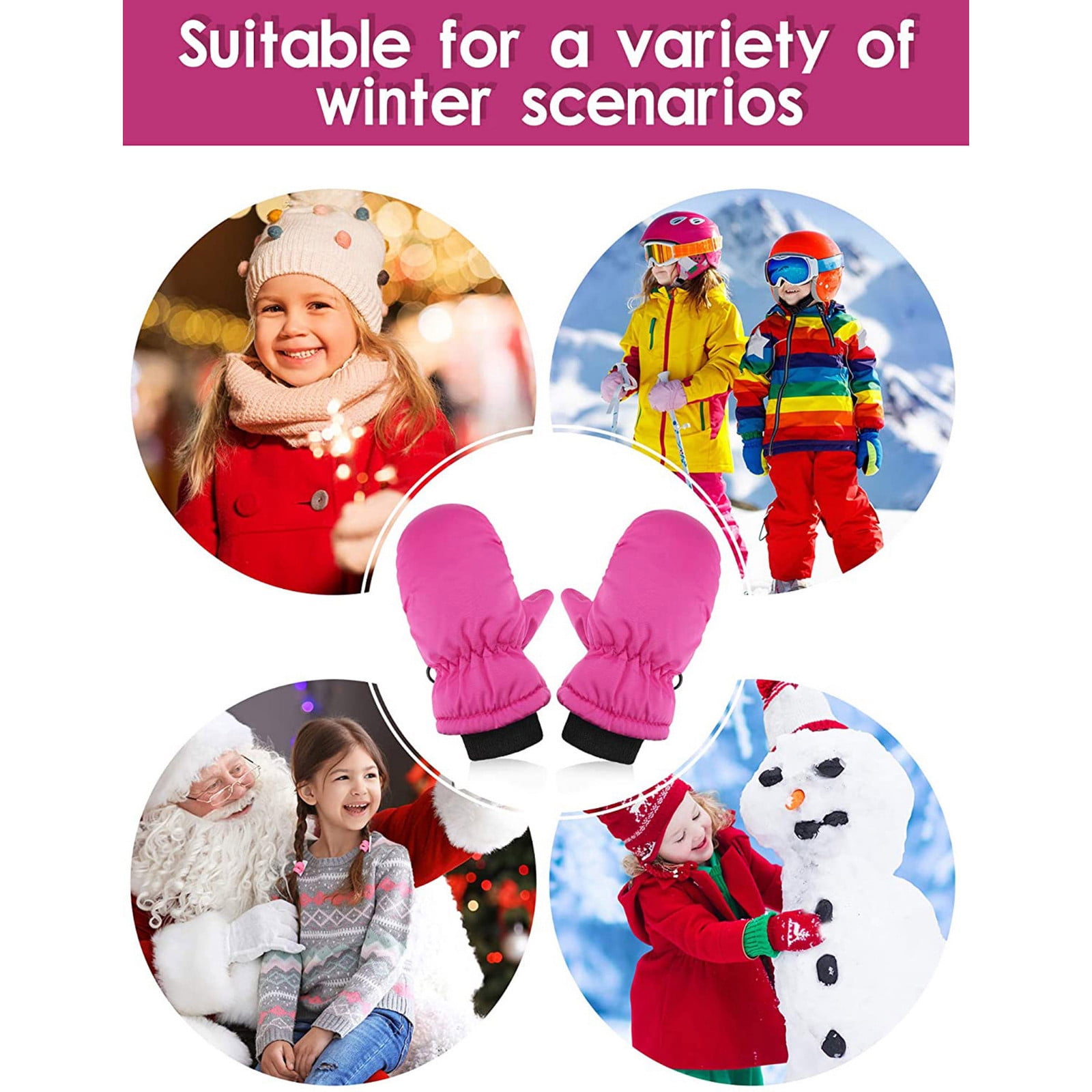 GXWEA Gloves For Kids Toddler Skis Kids Gloves Winter Gloves Thick Gloves Stretchy Warm Gloves Boys Girls 6-24 Months One Size Hot Pink - Image 3