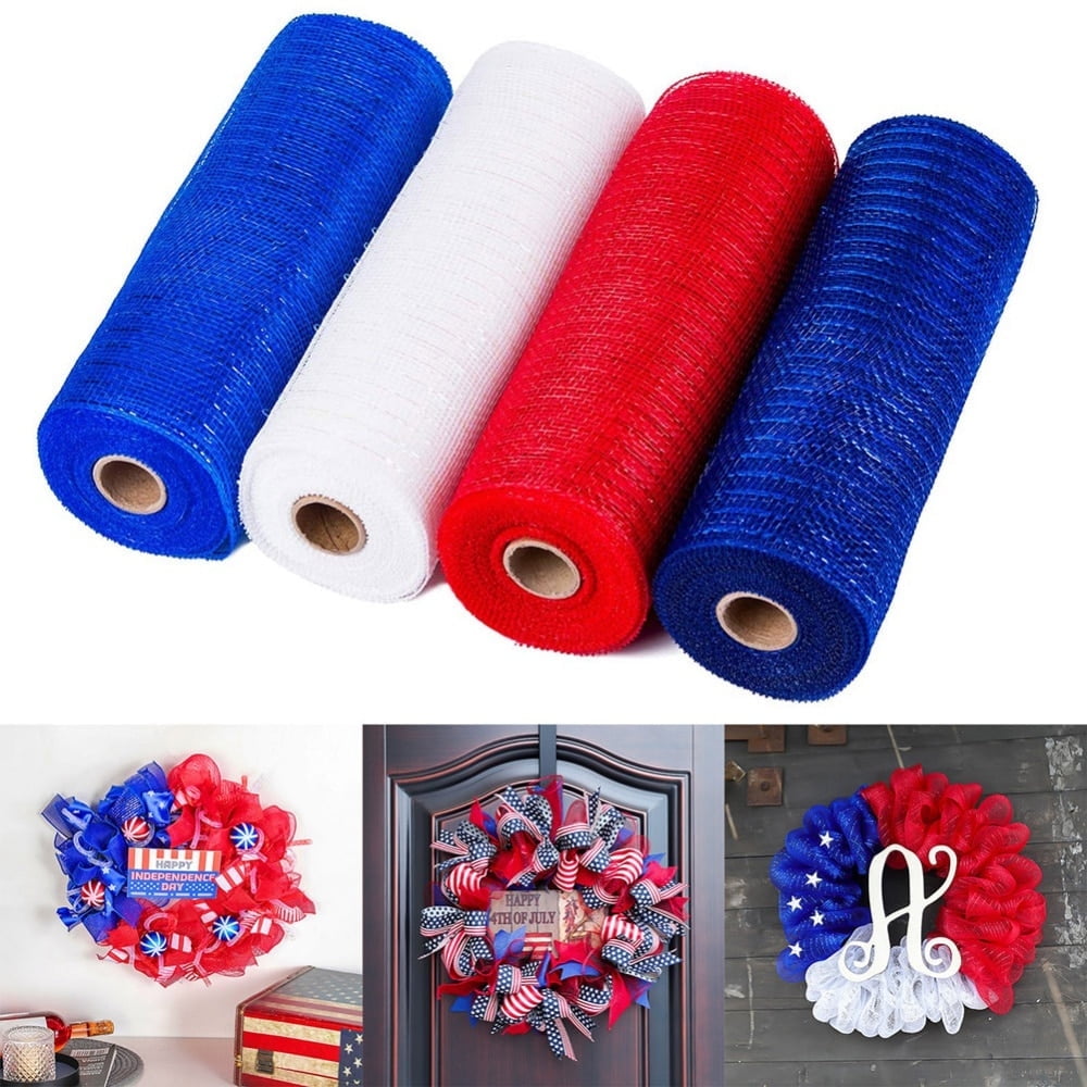 Clearance 4 Rolls Poly Burlap Deco Mesh 10 Inch Wide Decorative Ribbon Wrapping Home Door Wreath Decoration DIY Crafts Making - Image 1