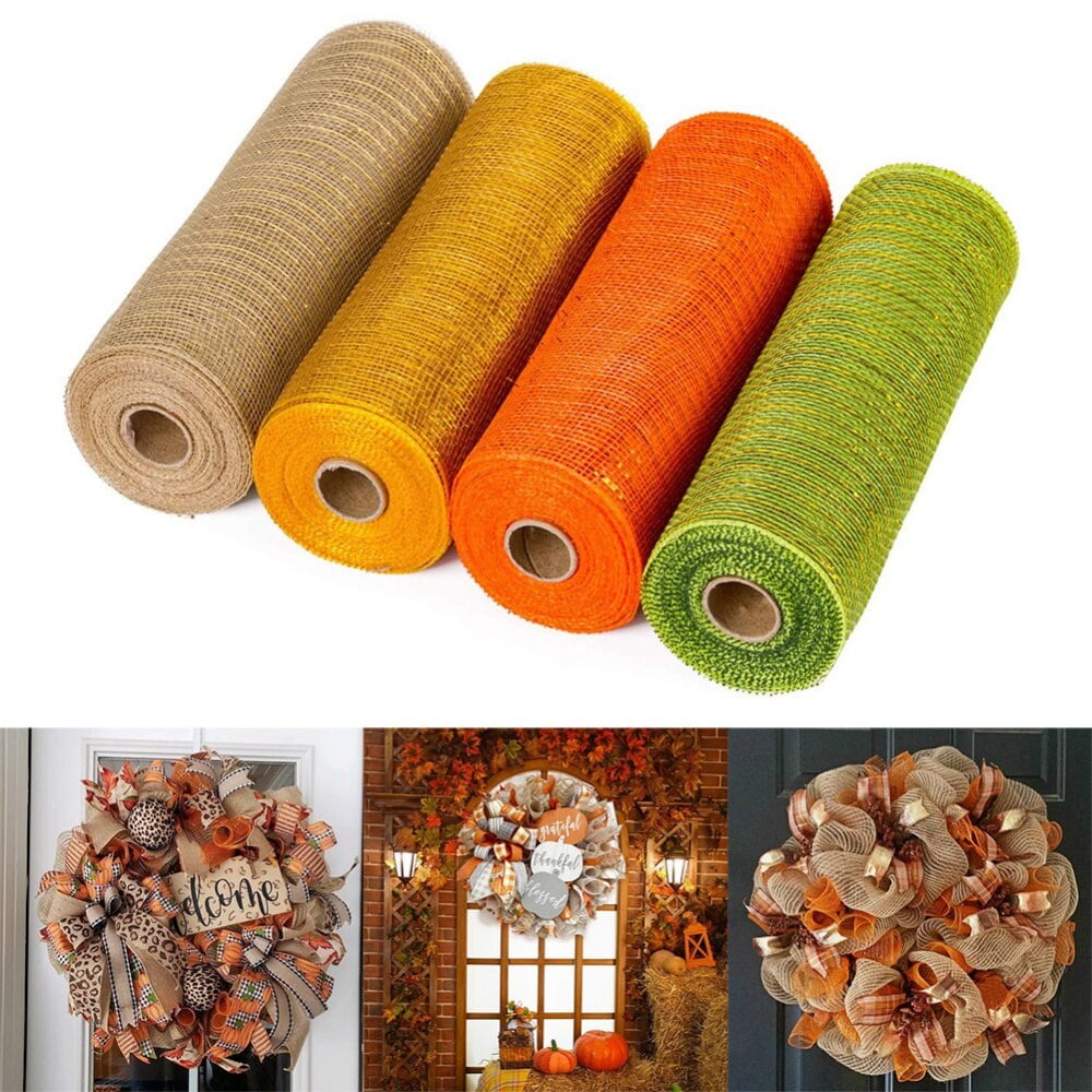 Clearance 4 Rolls Poly Burlap Deco Mesh 10 Inch Wide Decorative Ribbon Wrapping Home Door Wreath Decoration DIY Crafts Making - Image 1