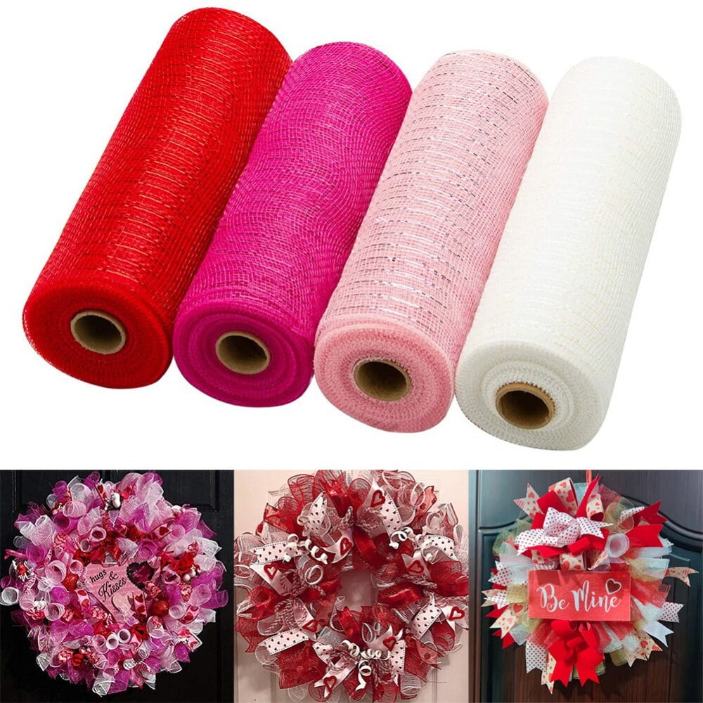 Clearance 4 Rolls Poly Burlap Deco Mesh 10 Inch Wide Decorative Ribbon Wrapping Home Door Wreath Decoration DIY Crafts Making - Image 1