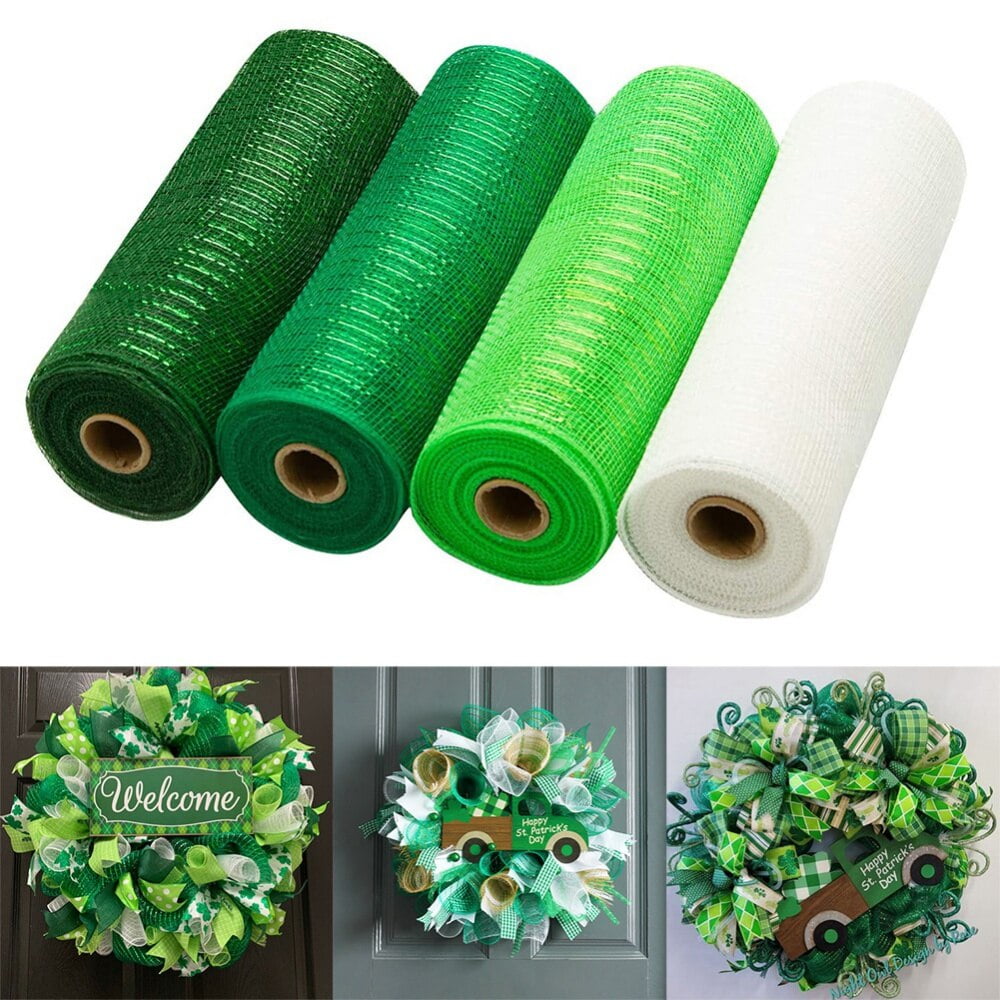 Clearance 4 Rolls Poly Burlap Deco Mesh 10 Inch Wide Decorative Ribbon Wrapping Home Door Wreath Decoration DIY Crafts Making - Image 1