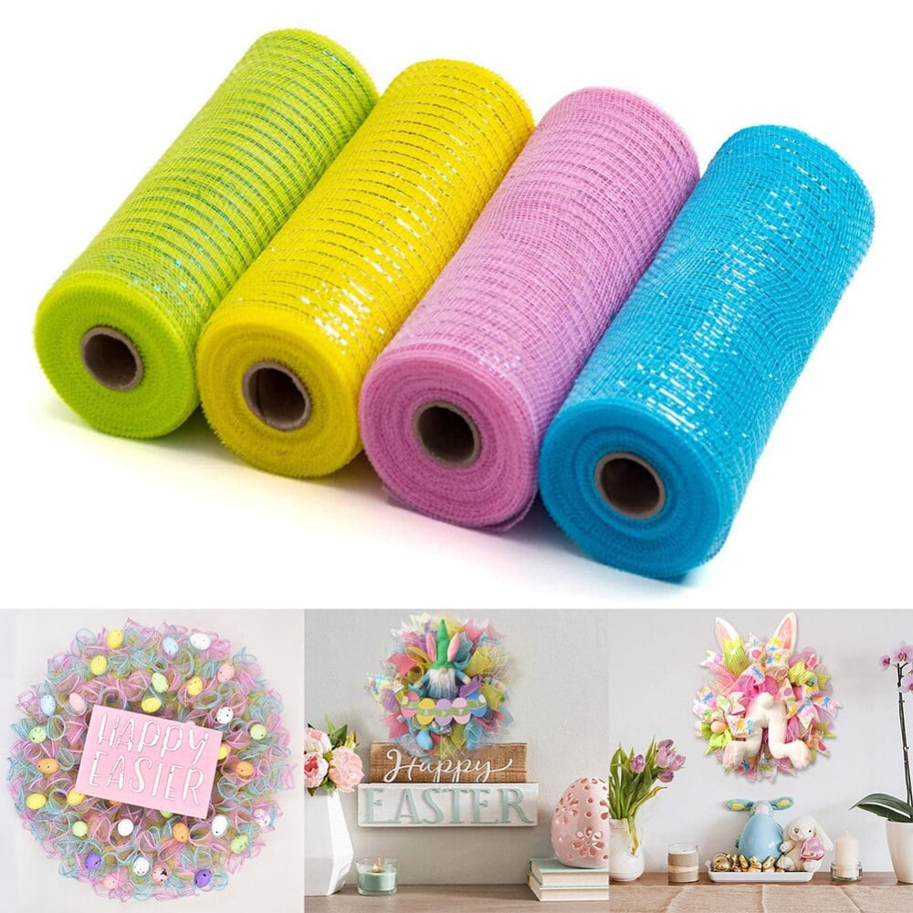 Clearance 4 Rolls Poly Burlap Deco Mesh 10 Inch Wide Decorative Ribbon Wrapping Home Door Wreath Decoration DIY Crafts Making - Image 2