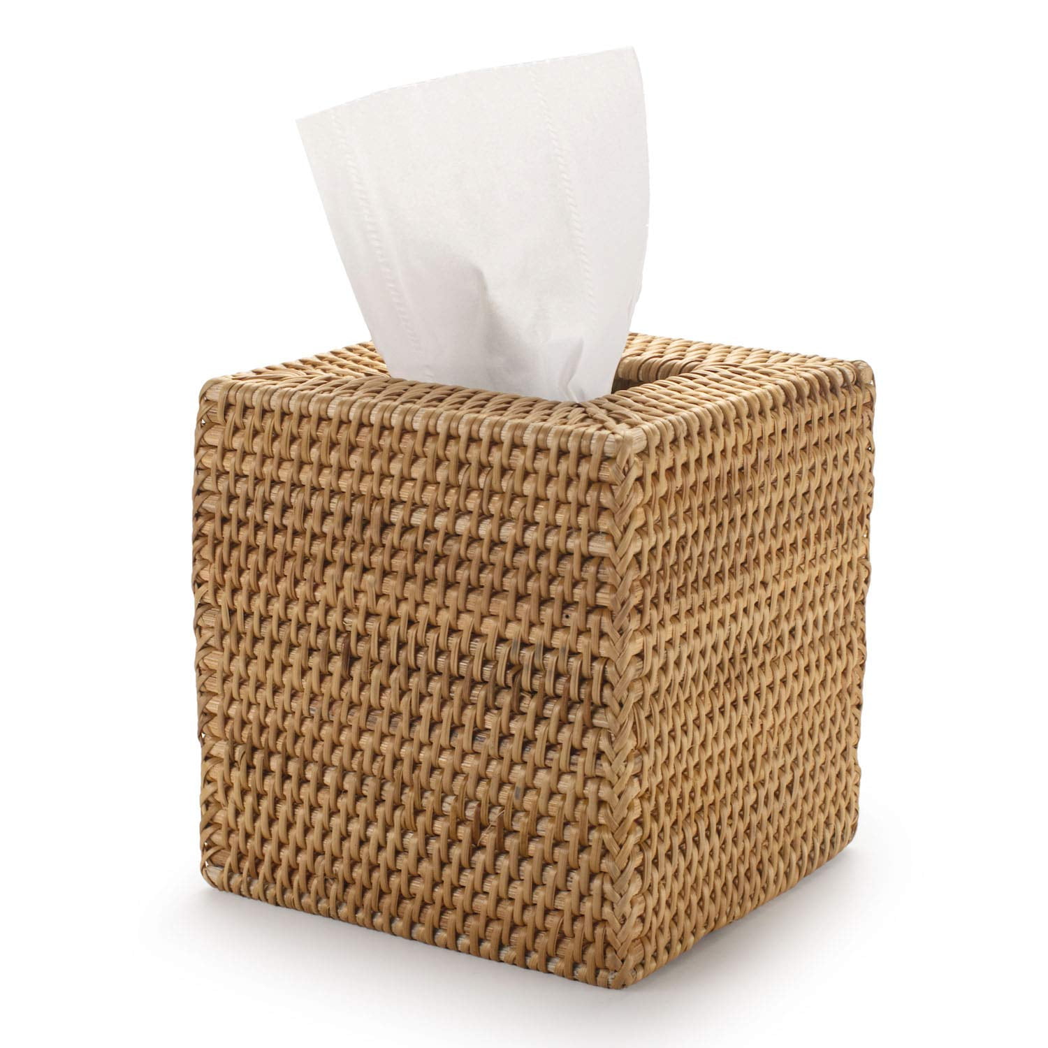 [Gazdag]Rattan Tissue Box Cover Square, Hand Woven Wicker Tissue Holder, 5.5 x 5.5 X 5.7 inch, Natural - Image 1