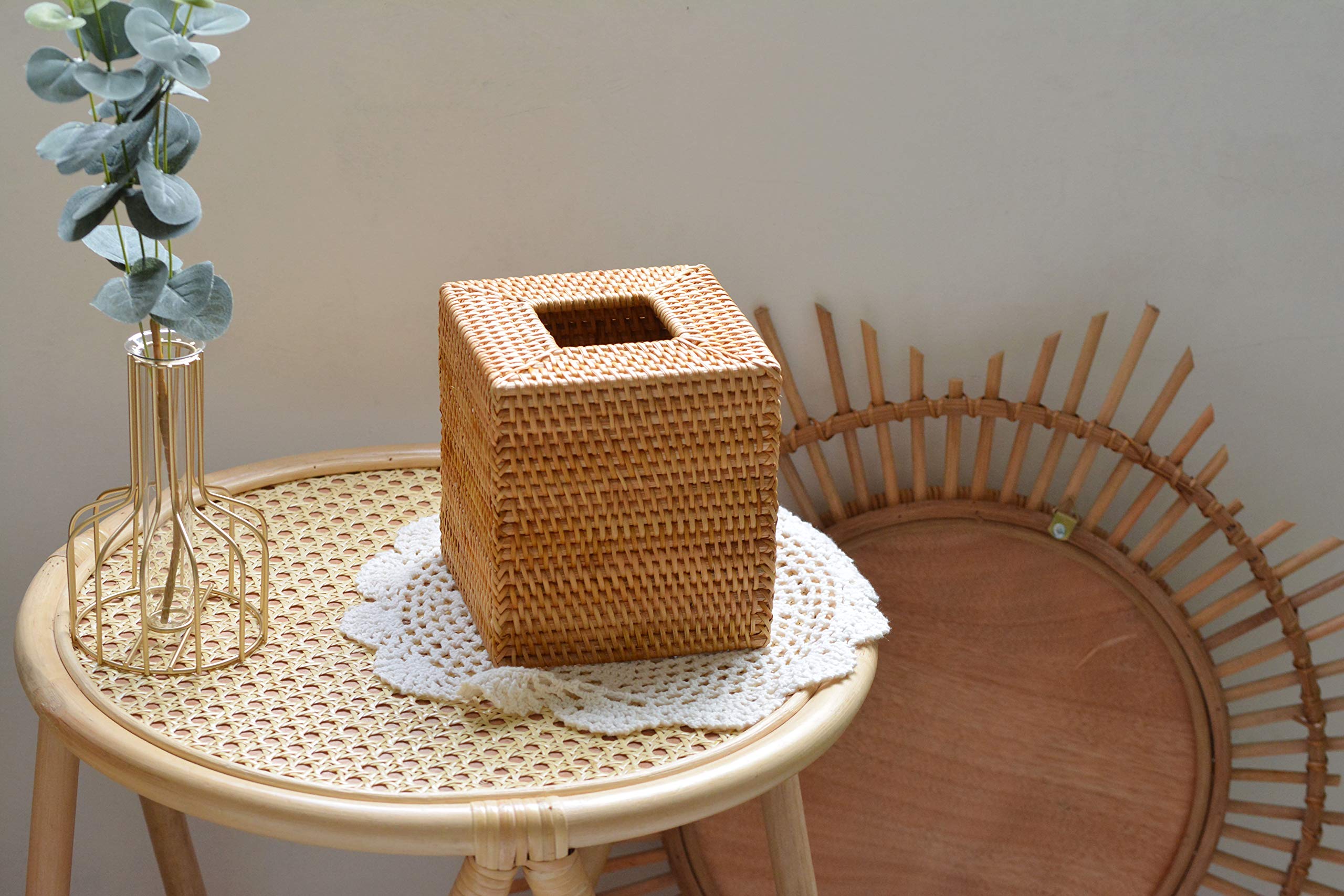 [Gazdag]Rattan Tissue Box Cover Square, Hand Woven Wicker Tissue Holder, 5.5 x 5.5 X 5.7 inch, Natural - Image 6