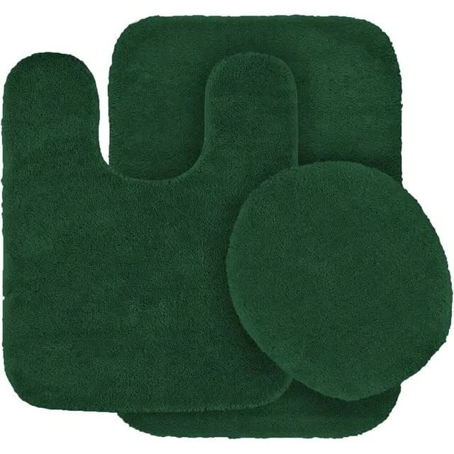 Gorgeous Home Linen Bathroom 6 Modern Solid Print 3-Count Grey Polyester Bath Rugs, 18 x 28, Non-Slip Backing Dark Green - Image 1