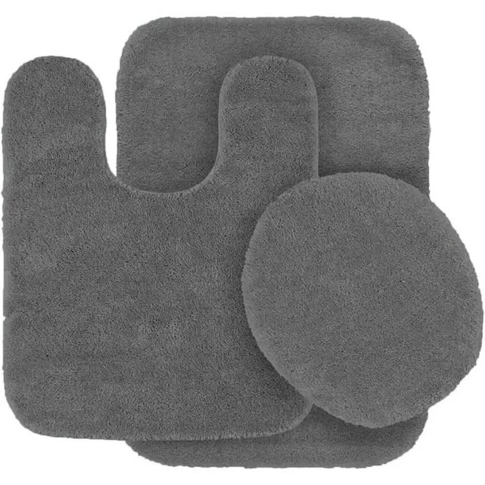 Gorgeous Home Linen Bathroom 6 Modern Solid Print 3-Count Grey Polyester Bath Rugs, 18 x 28, Non-Slip Backing Gray Charcoal - Image 1