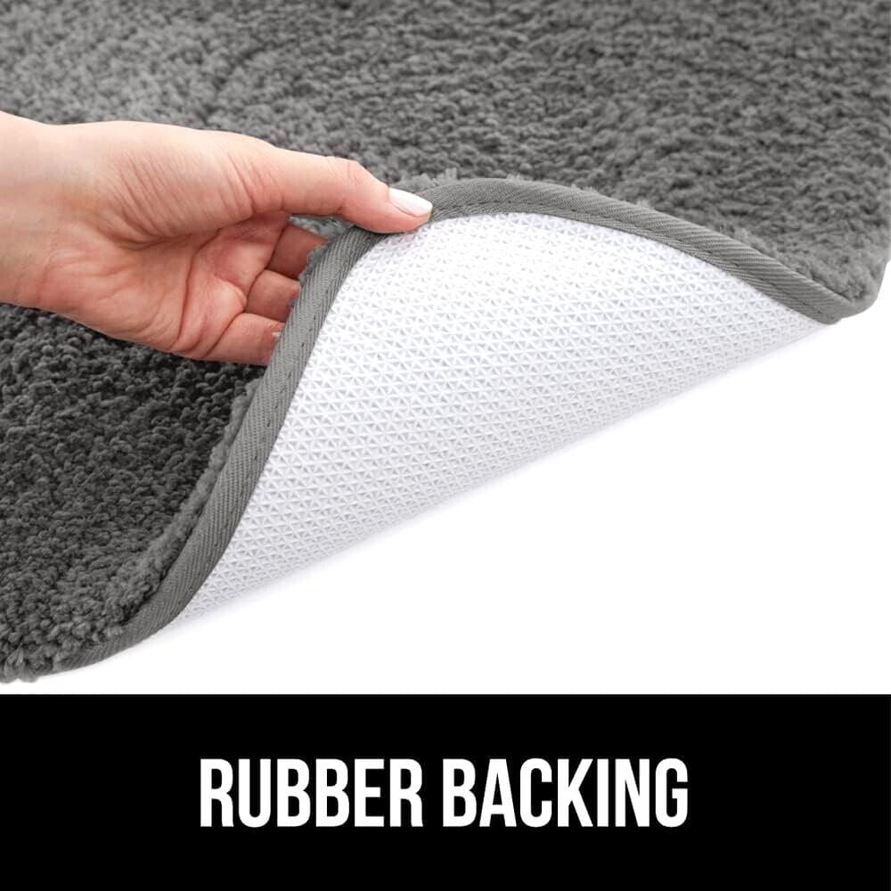 Gorgeous Home Linen Bathroom 6 Modern Solid Print 3-Count Grey Polyester Bath Rugs, 18 x 28, Non-Slip Backing Gray Charcoal - Image 3