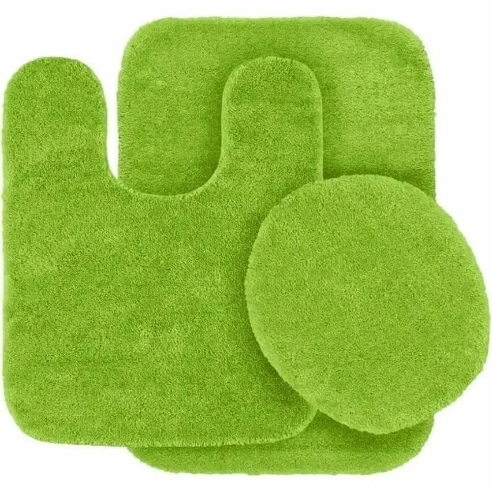 Gorgeous Home Linen Bathroom 6 Modern Solid Print 3-Count Grey Polyester Bath Rugs, 18 x 28, Non-Slip Backing Green - Image 1